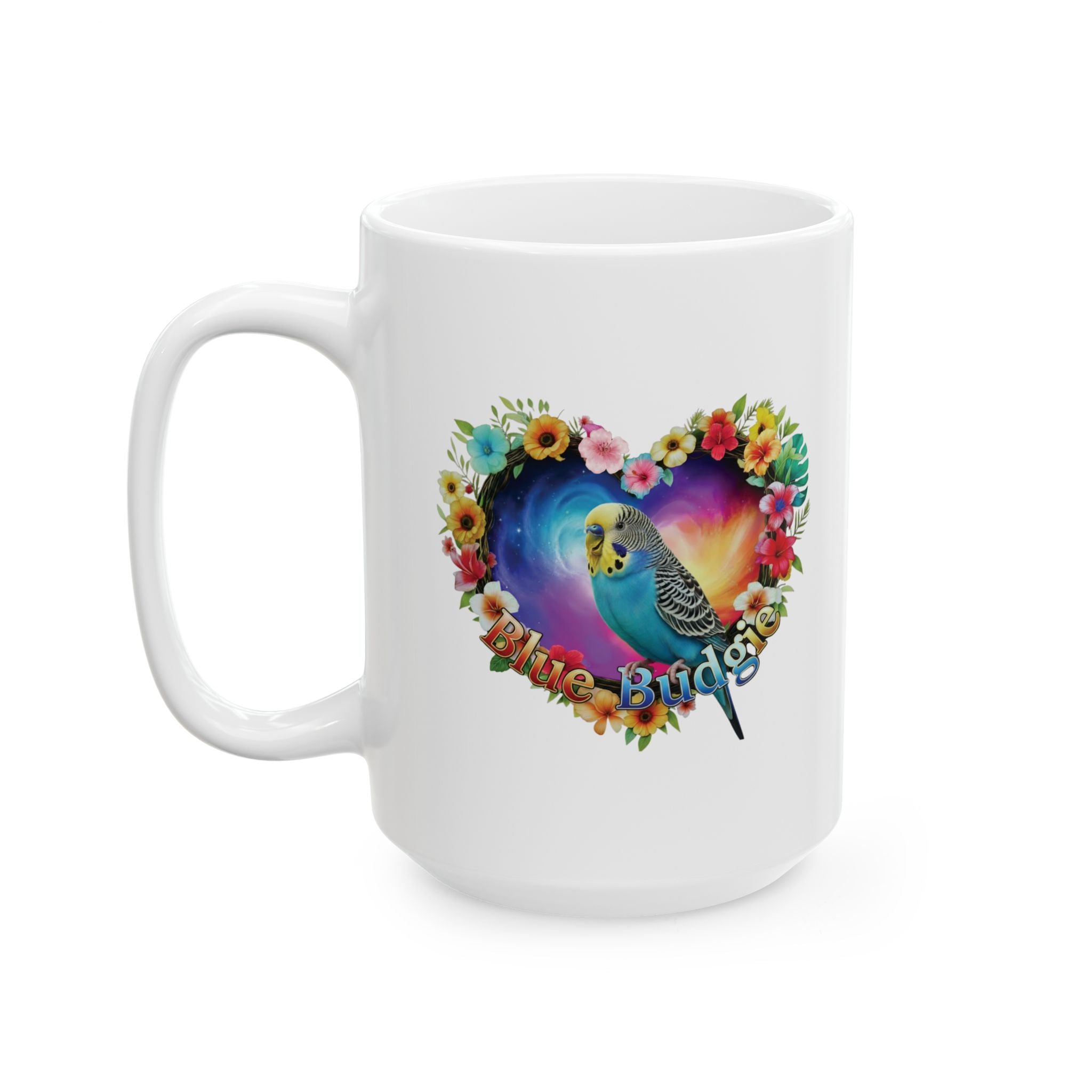 Blue Budgie Floral Mug