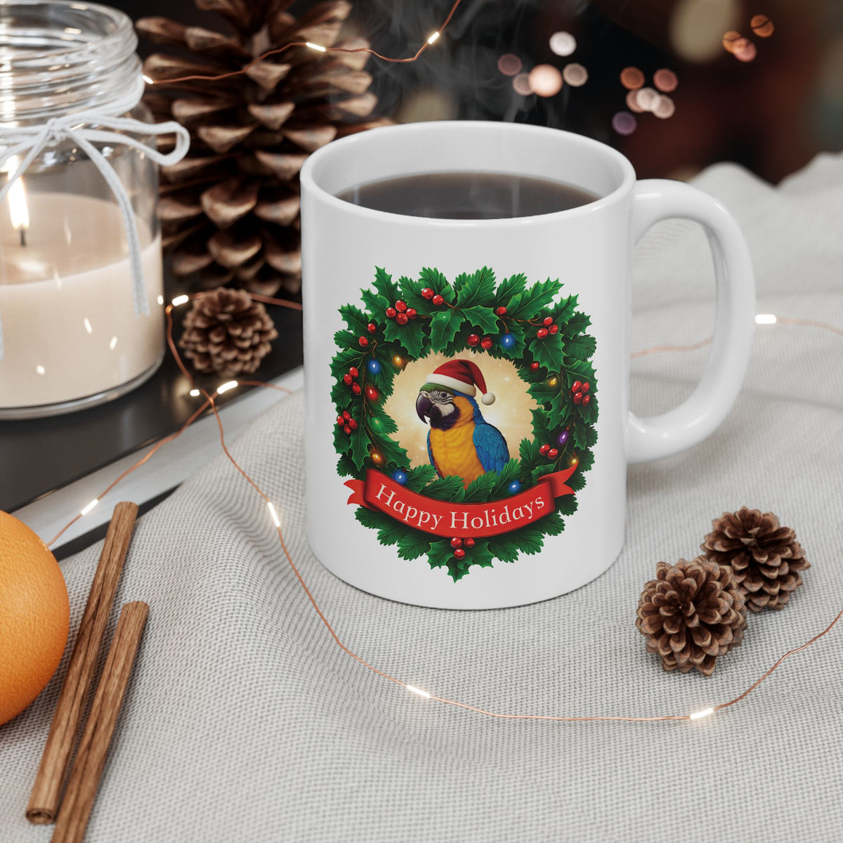 Happy Holidays Blue & Gold Mug