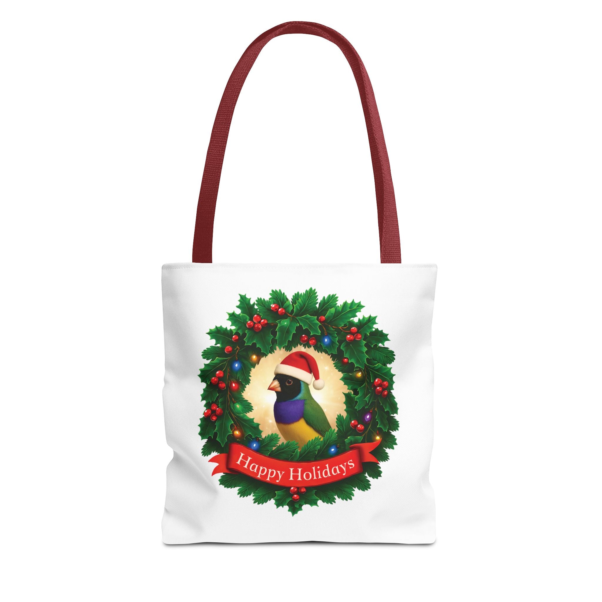 Happy Holidays Finch Parrot Tote Bag