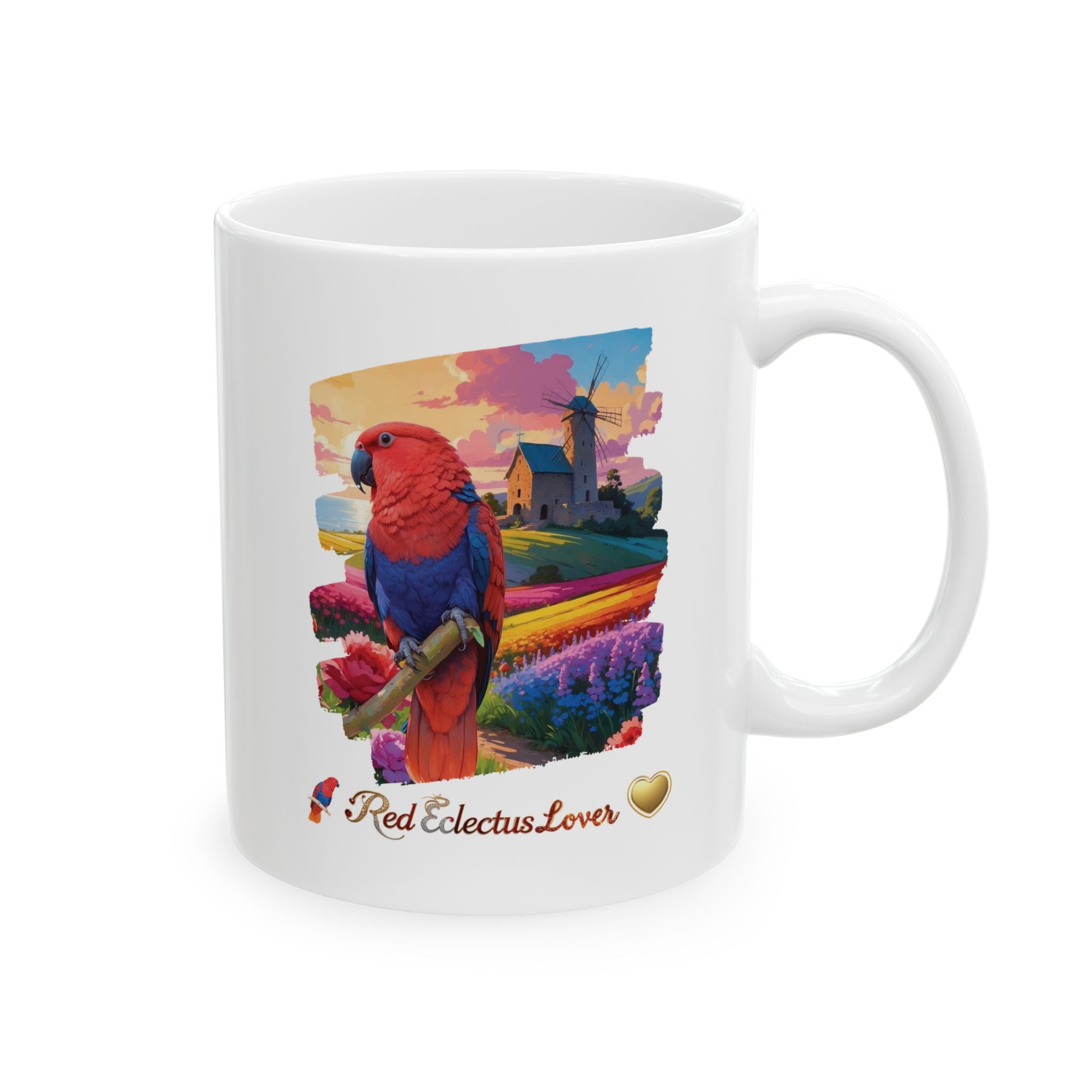 Colorful Red Eclectus Lover Floral Mug