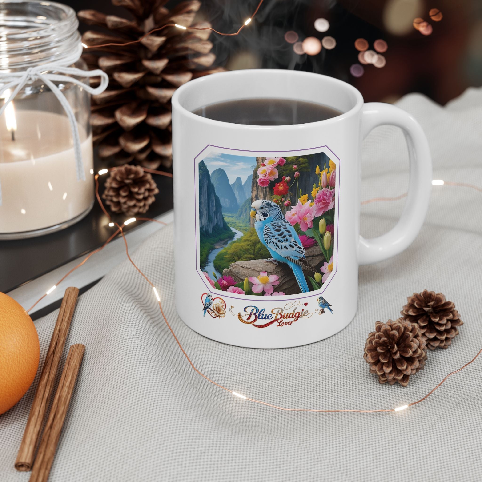Blue Budgie Lover Mountain Valley Mug