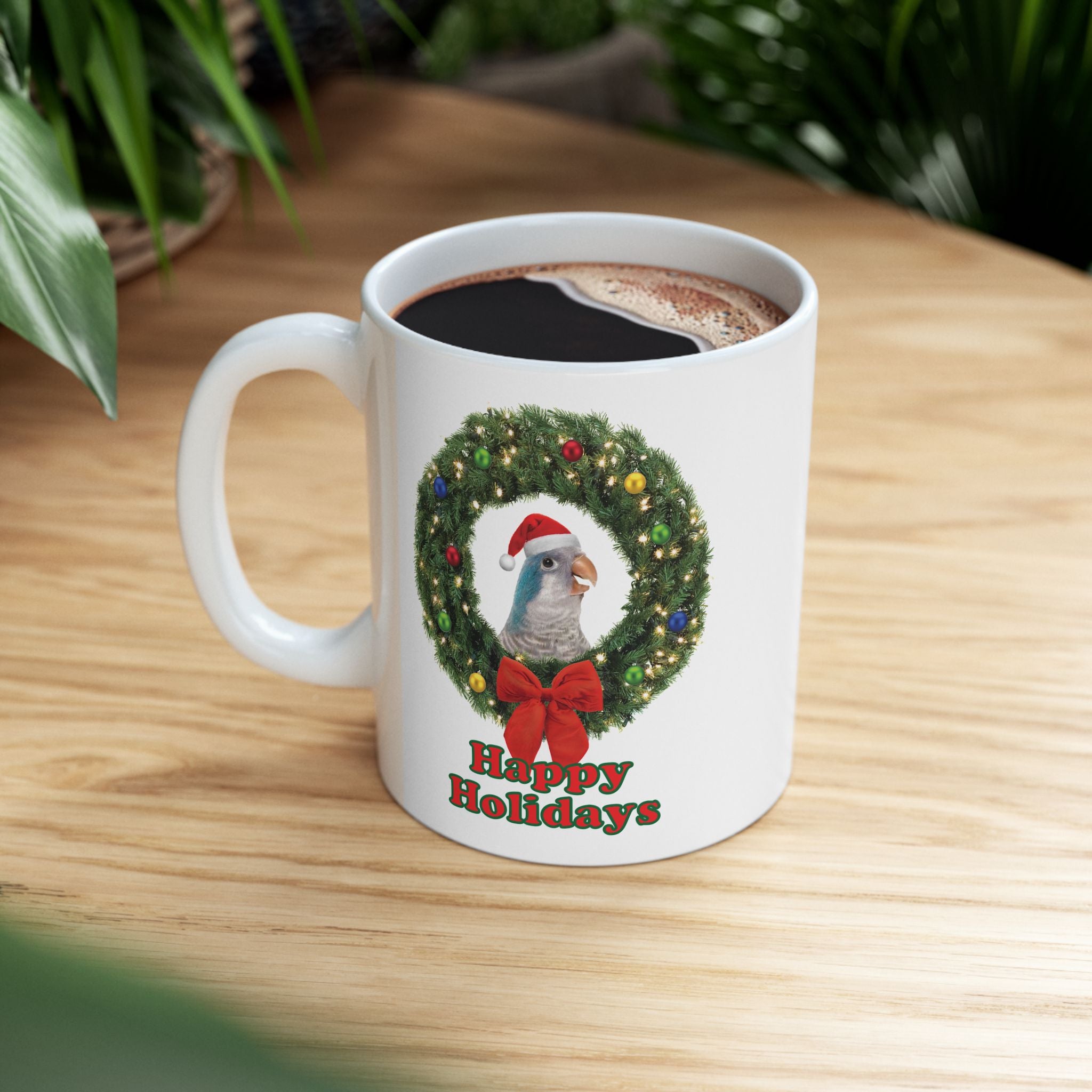 Happy Christmas Holidays Blue Quaker Mug
