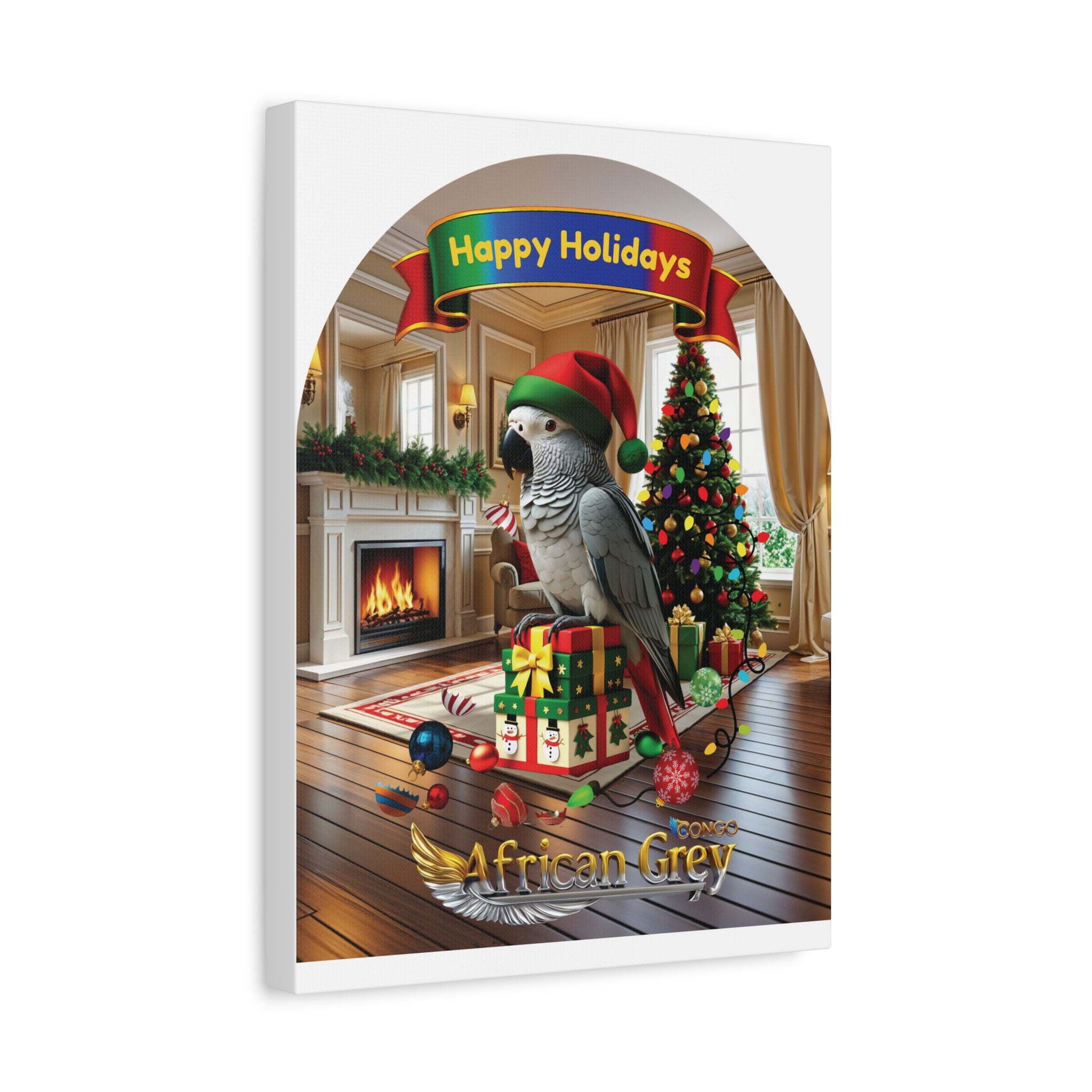 Happy Holidays Africa Grey Congo Wall-Hanging