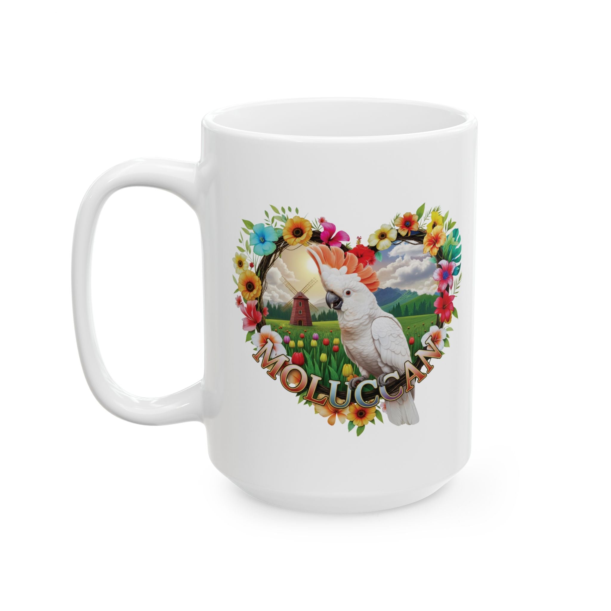 White Moluccan Floral Heart Mug