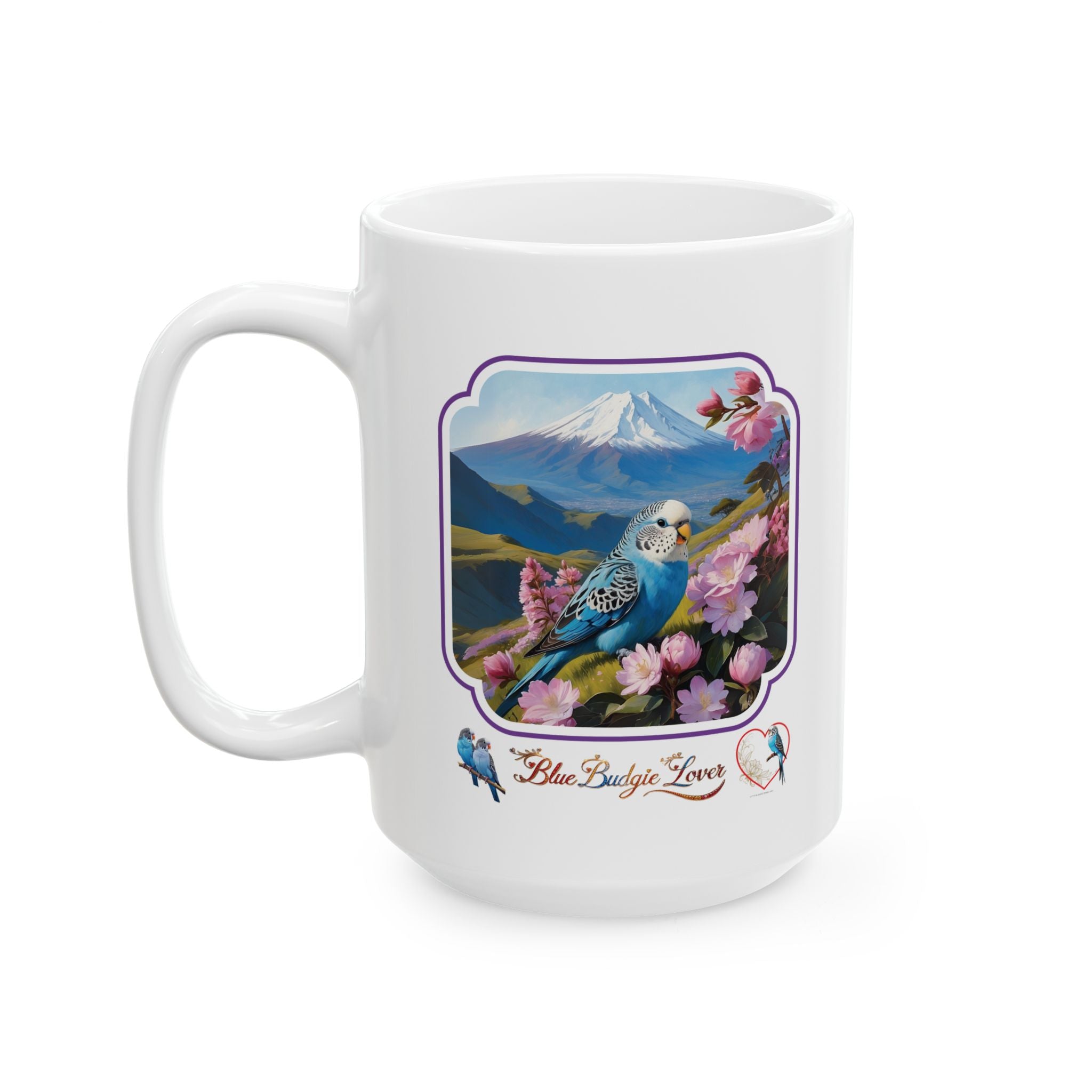 Blue Budgie Lover Mountain Floral Mug