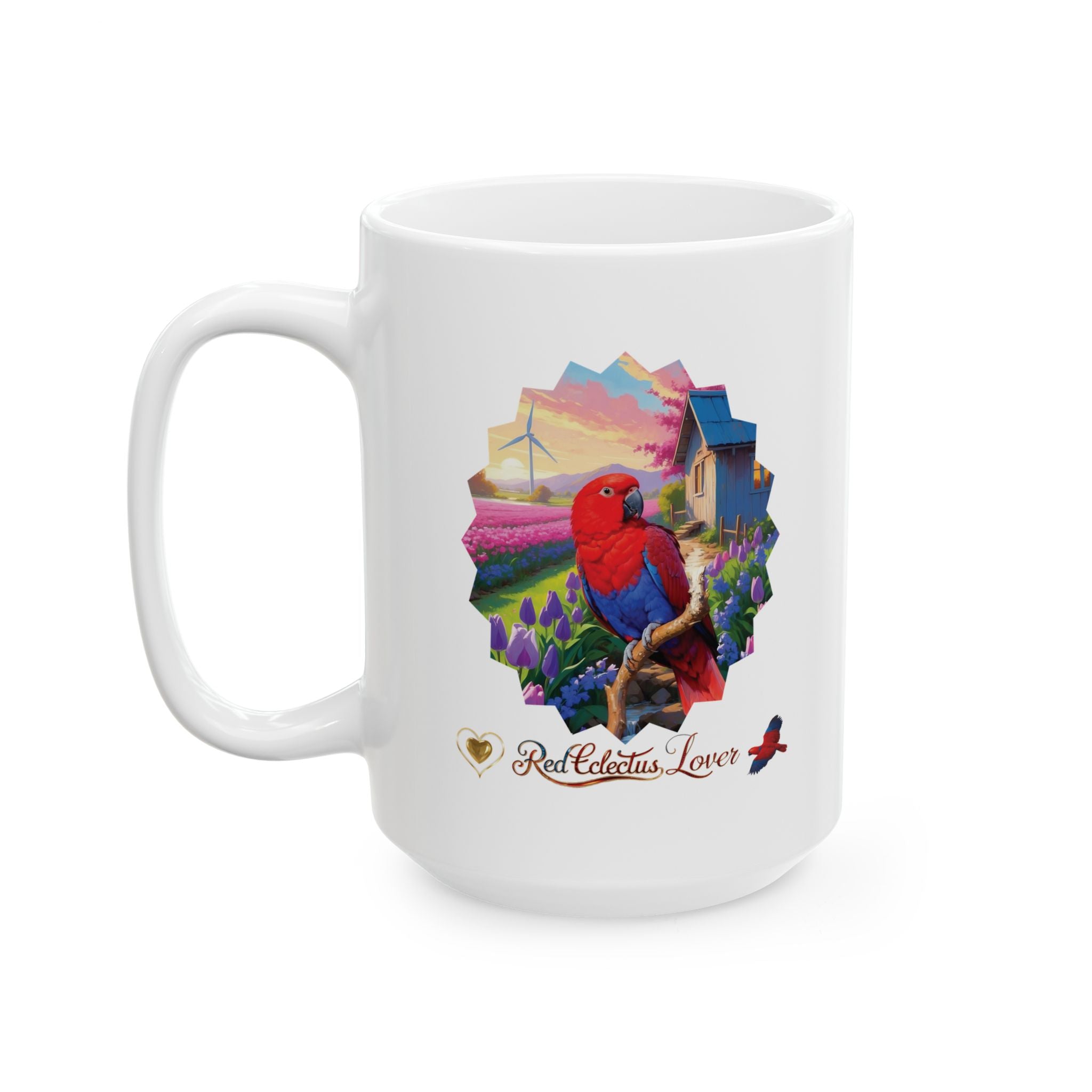 Red Eclectus Lover Floral Scenic Mug