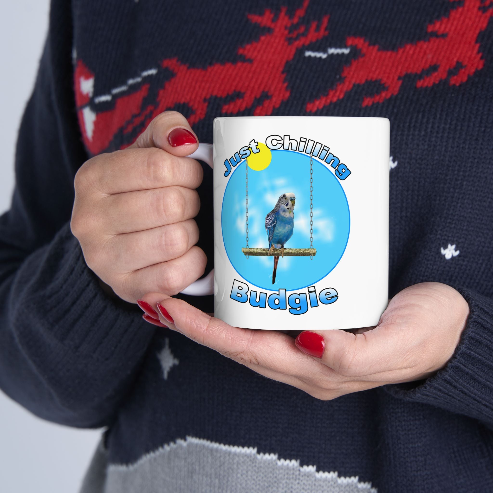 Just Chilling Swing Blue Budgie Mug