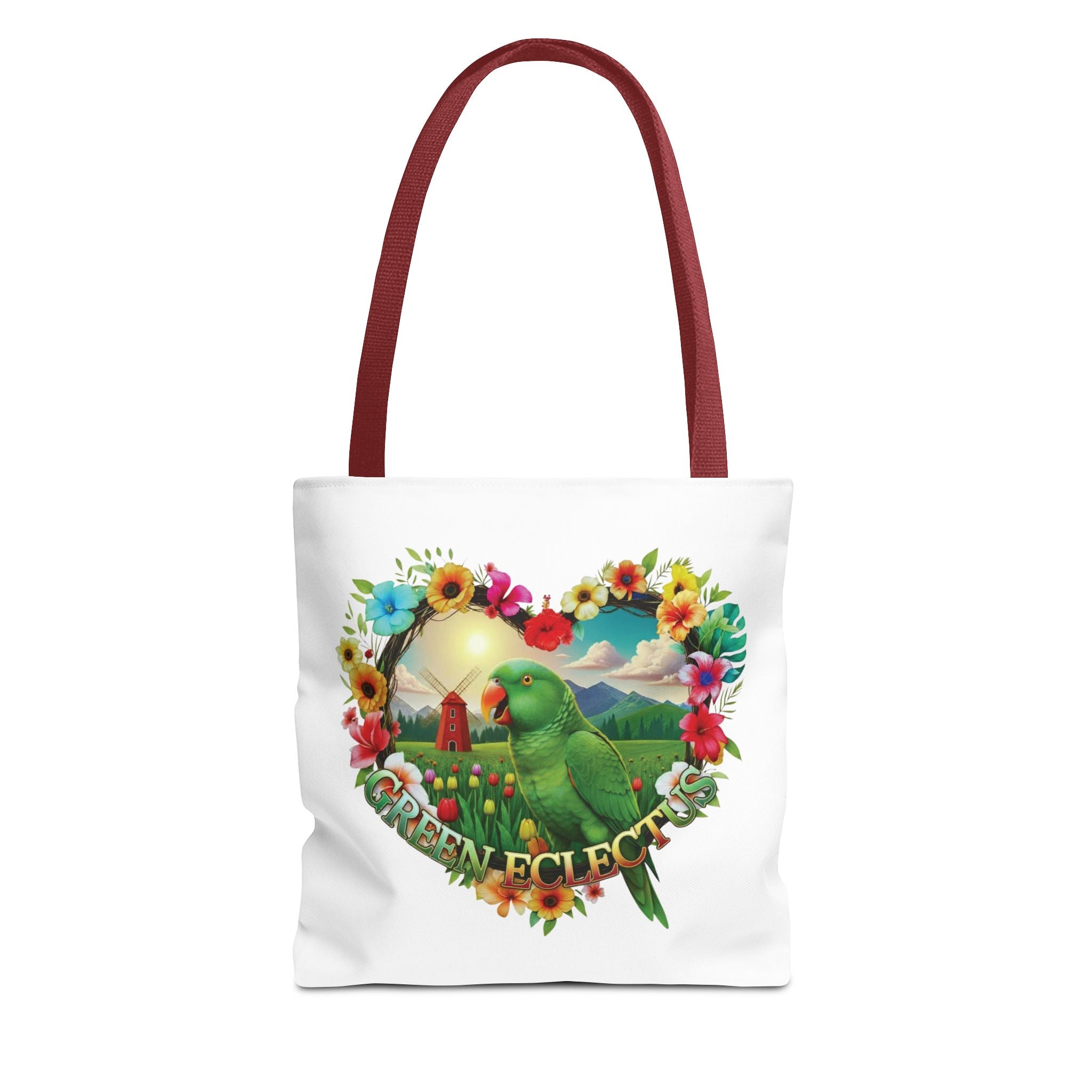 Green Eclectus Floral Heart Tote Bag