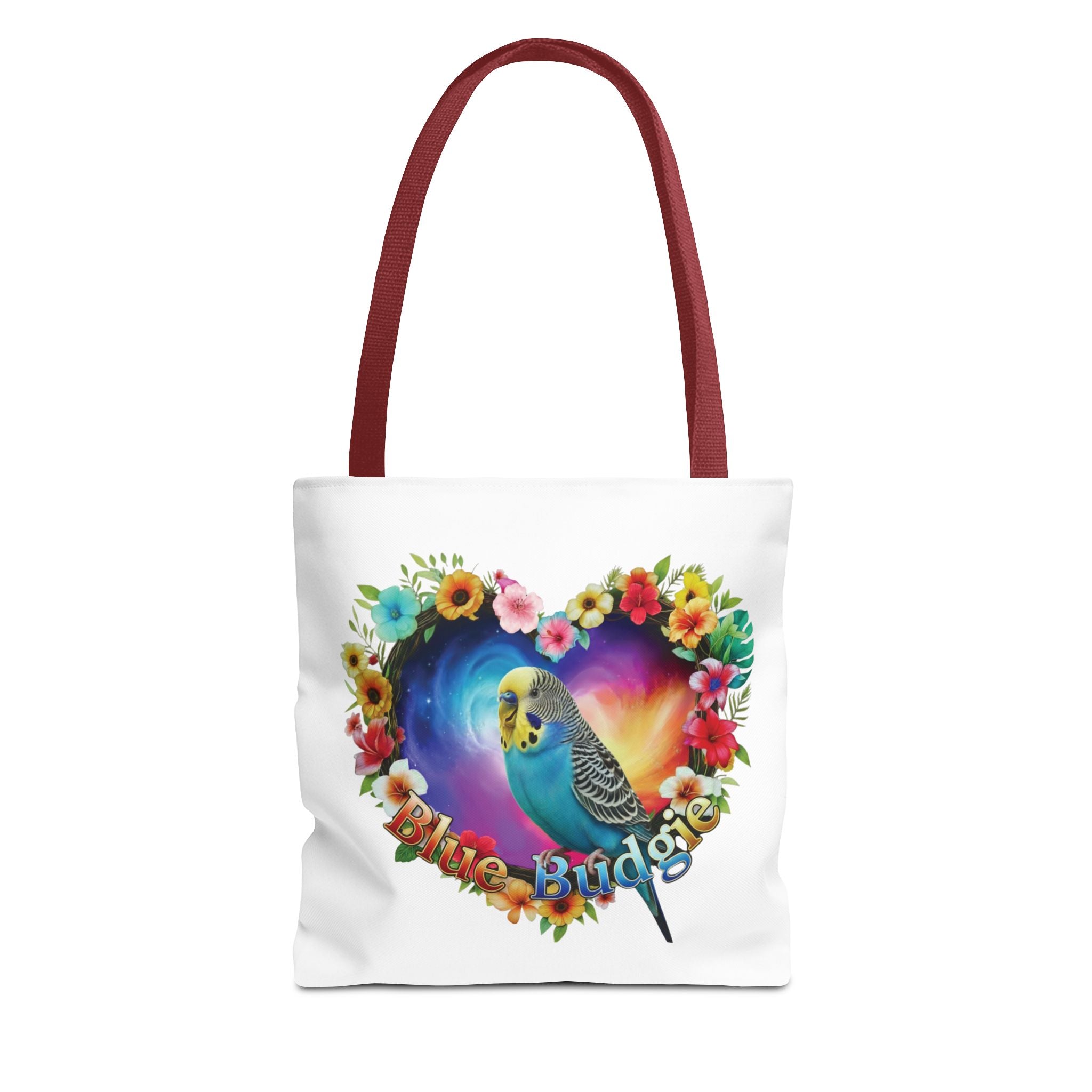Blue Budgie Floral Heart Tote Bag