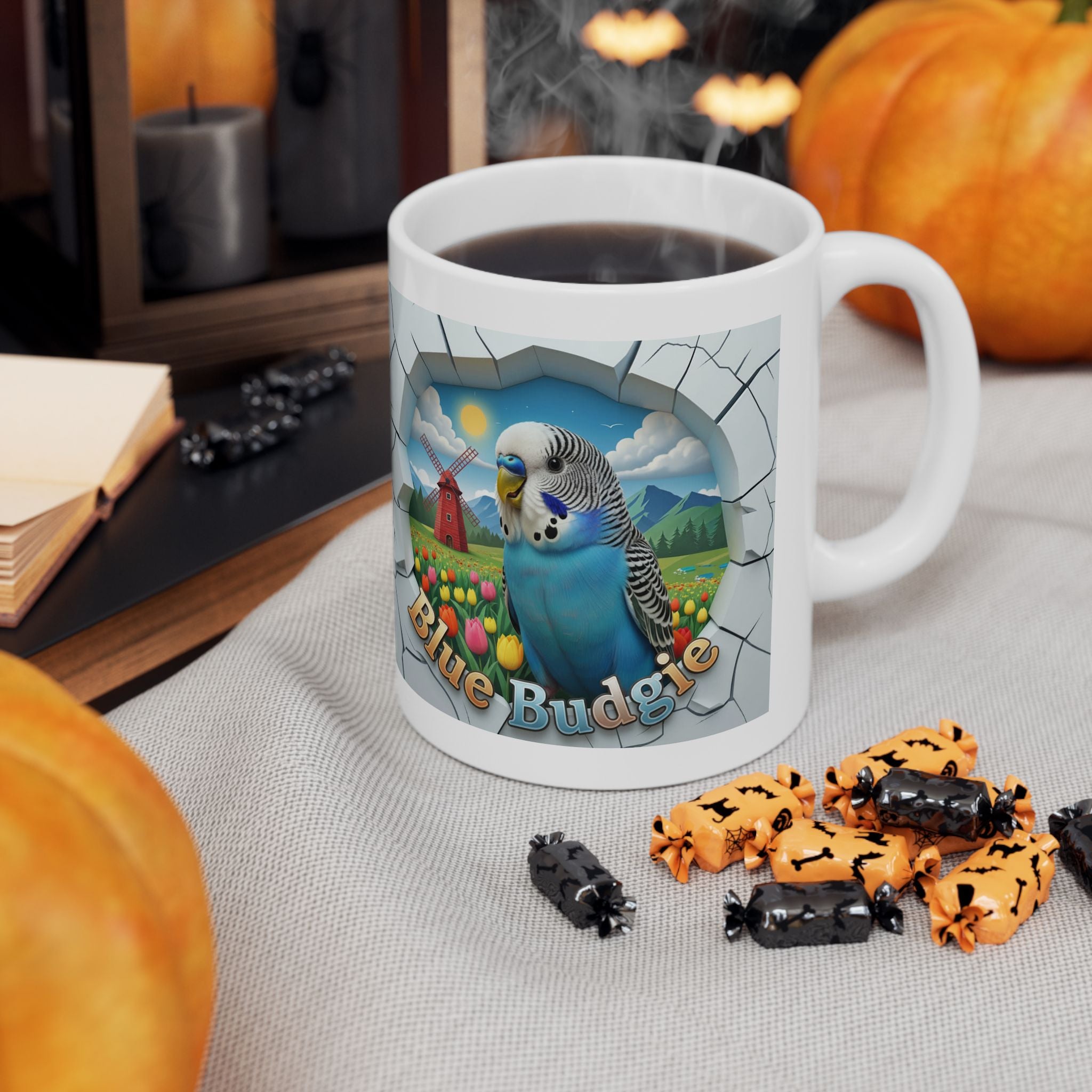 Blue Budgie Floral Meadow Mug