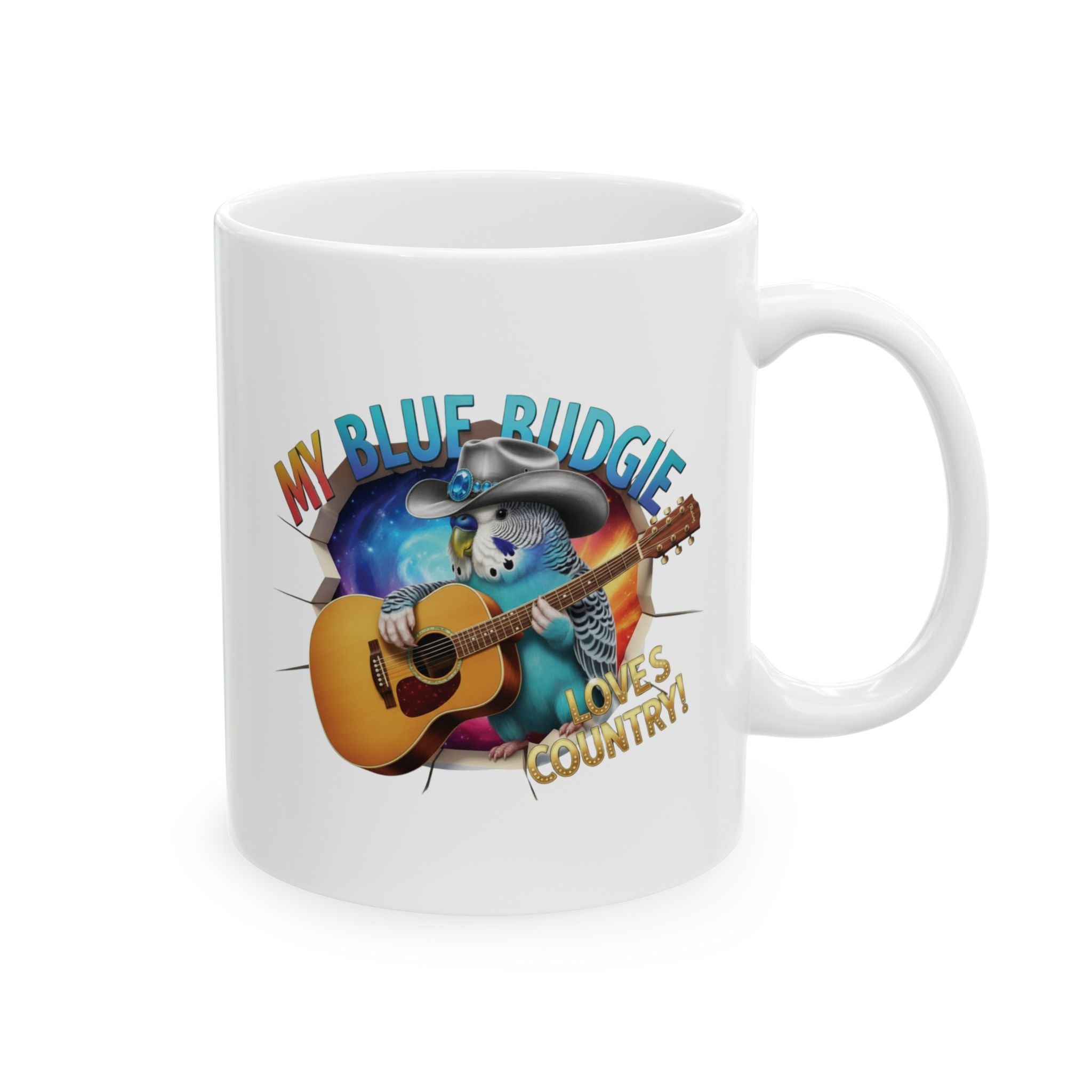 Blue Budgie Loves Country Mug