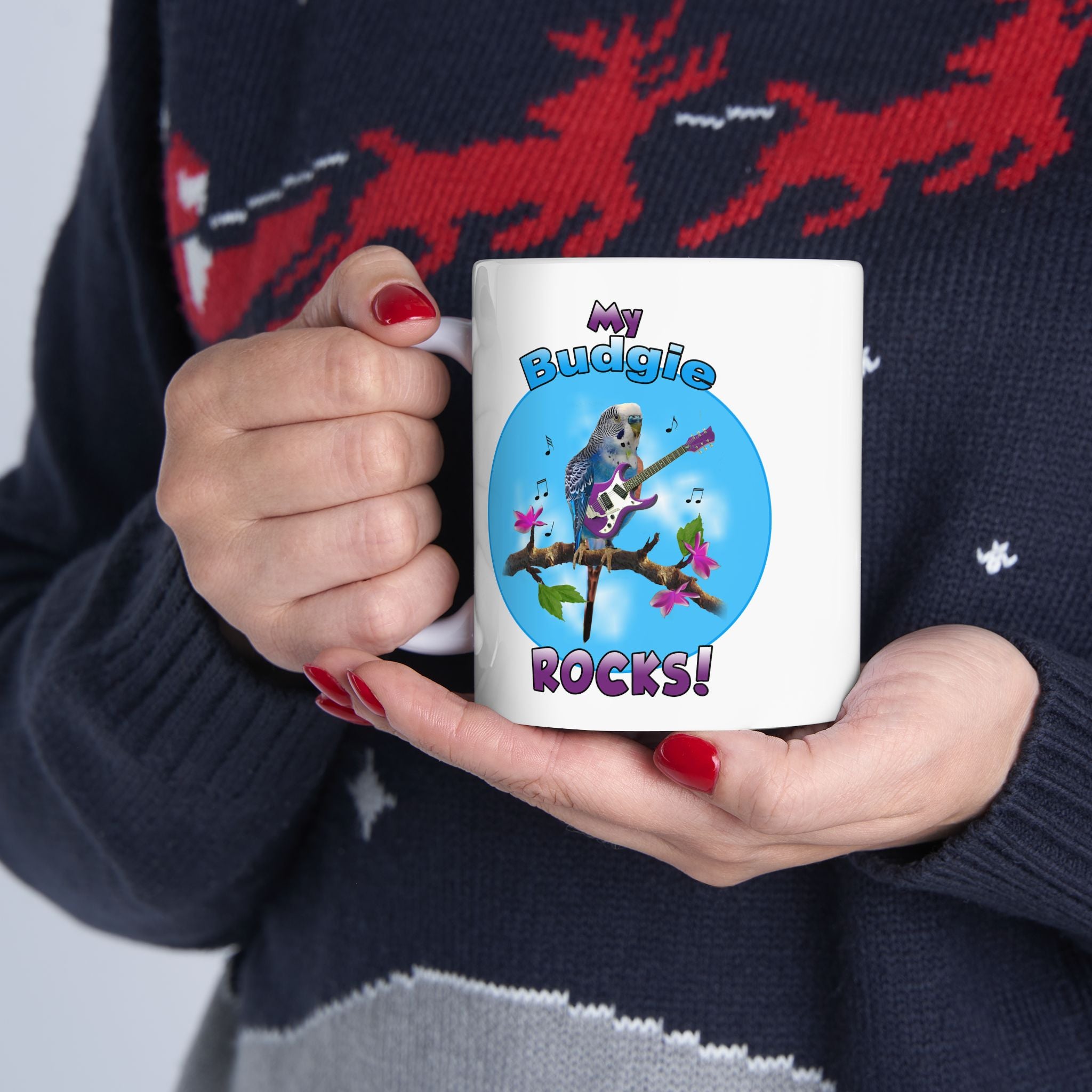 My Blue Budgie Rocks Guitar Mug