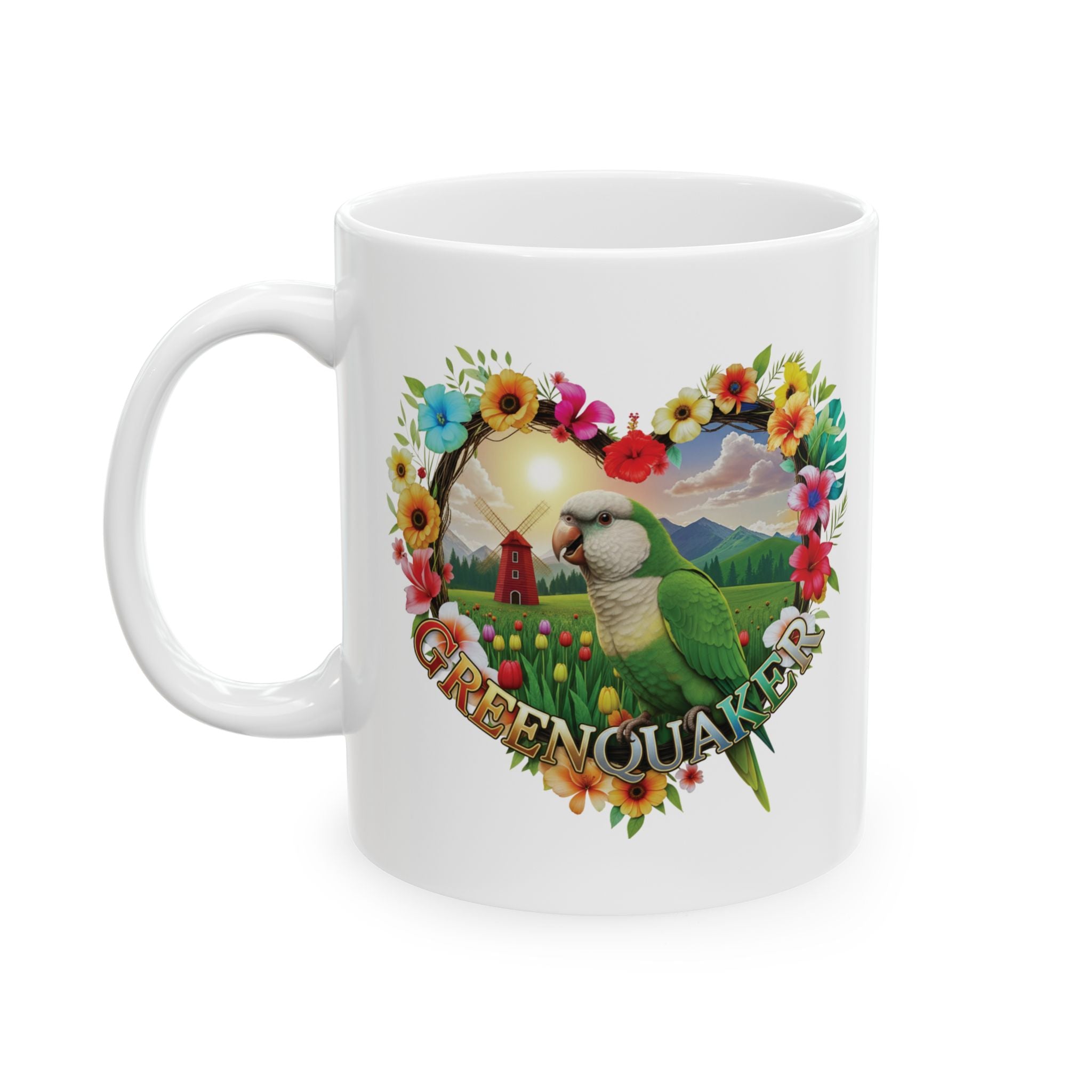Green Quaker Floral Mug