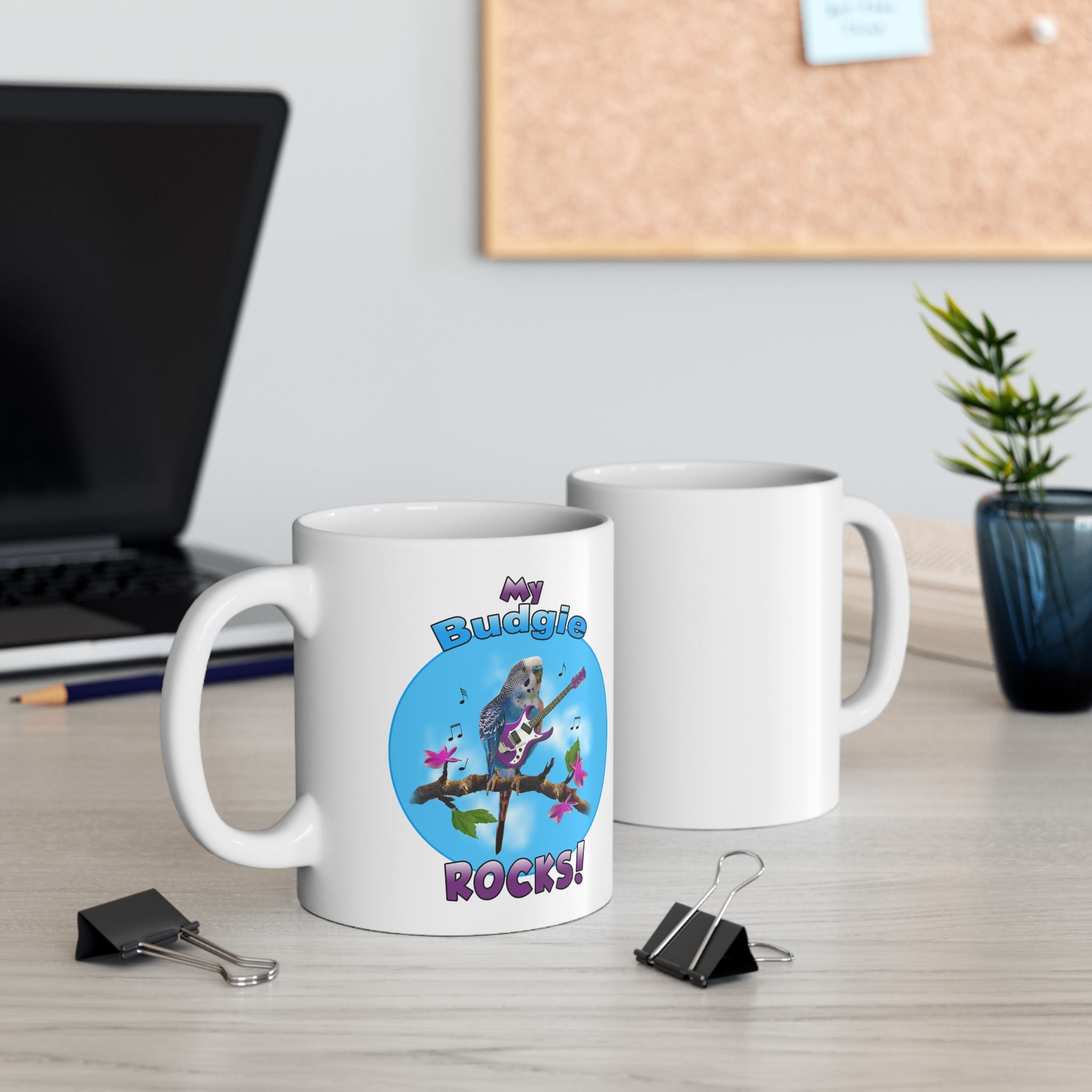 My Blue Budgie Rocks Guitar Mug