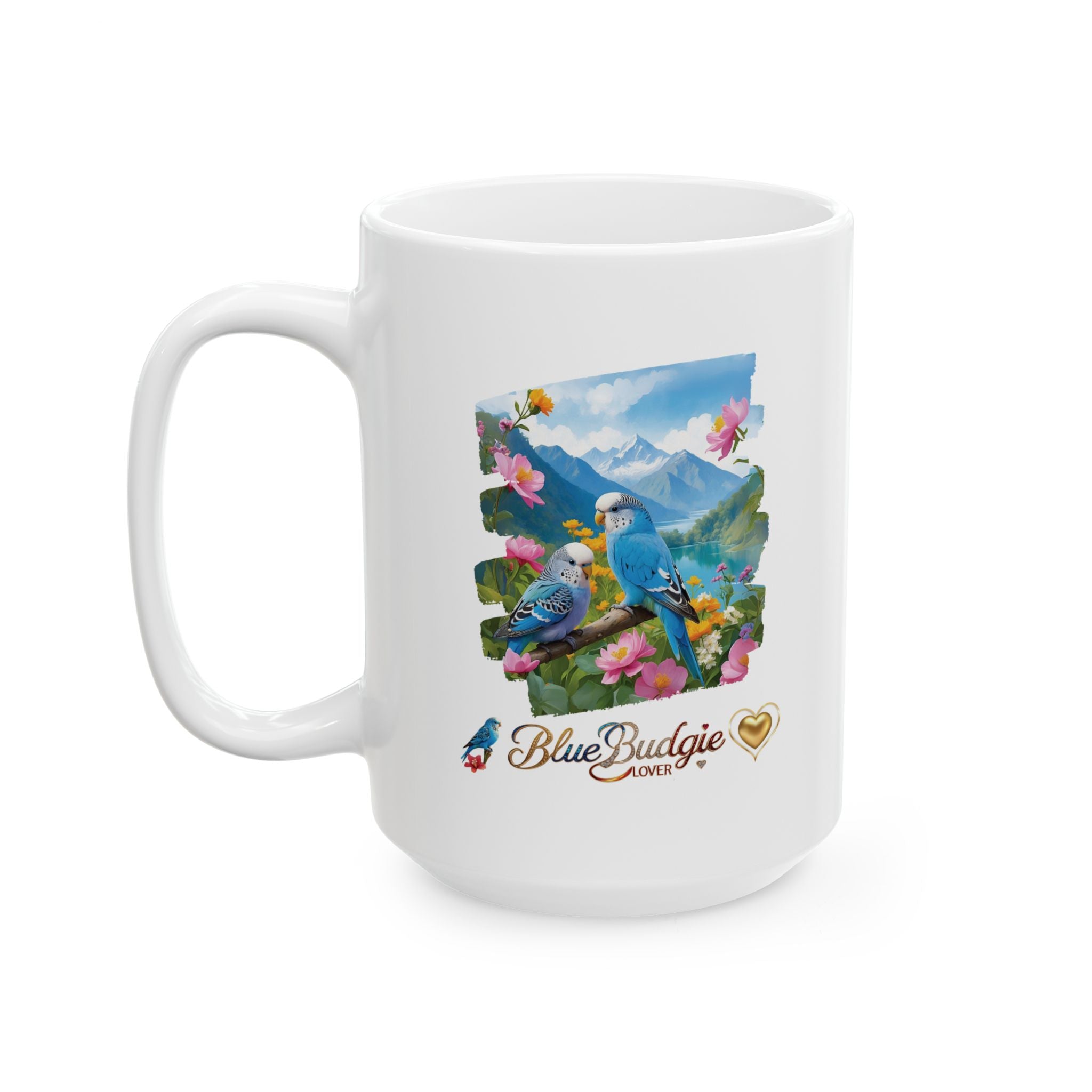 Mountain Blue Budgie Lover Floral Mug