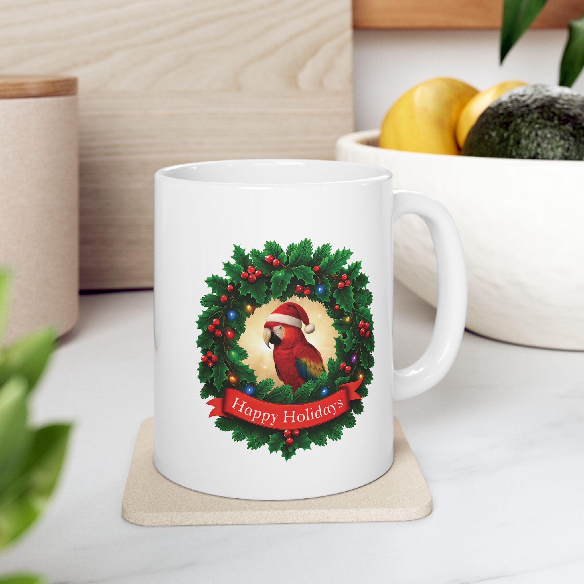 Happy Holidays Scarlet Wreath Mug