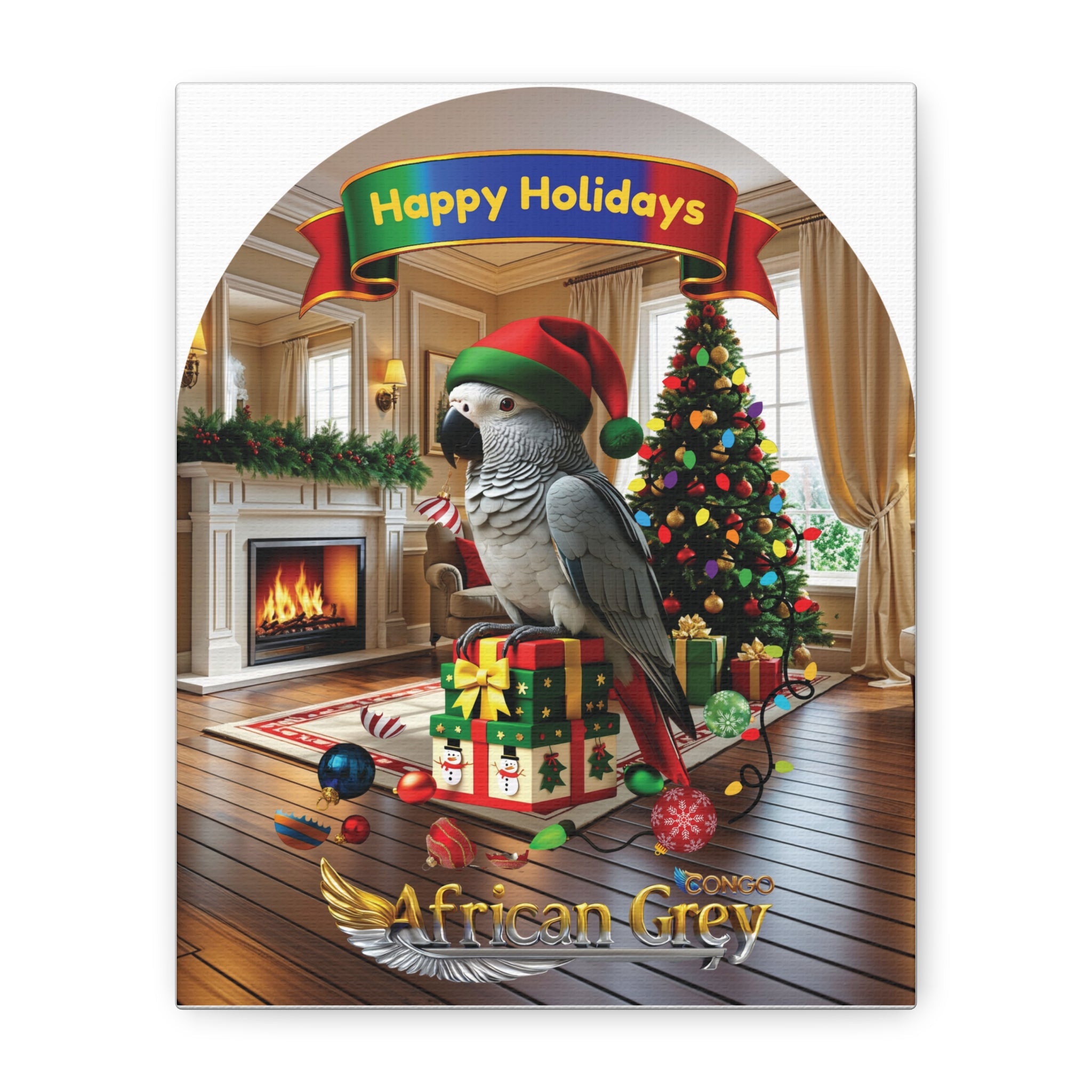 Happy Holidays Africa Grey Congo Wall-Hanging