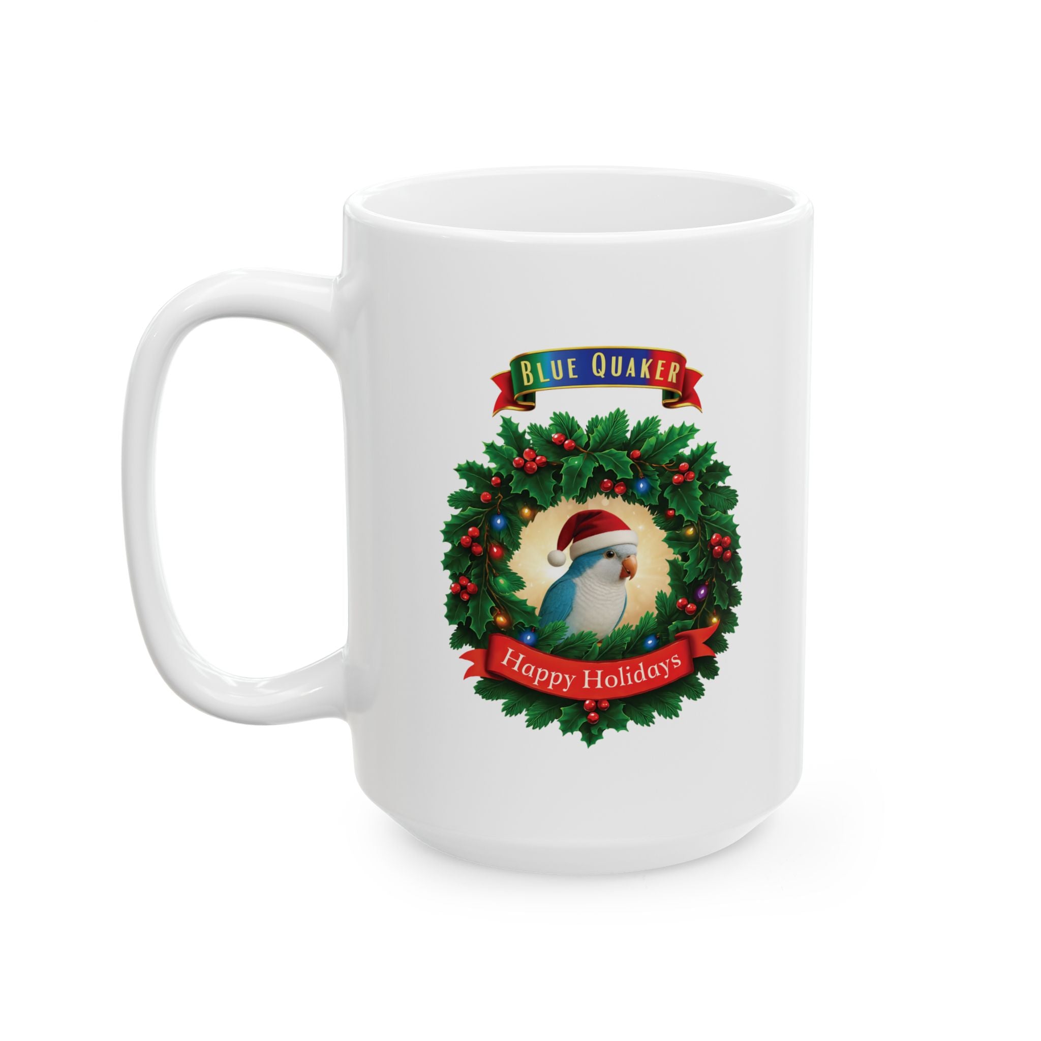 Blue Quaker Happy Holidays Mug