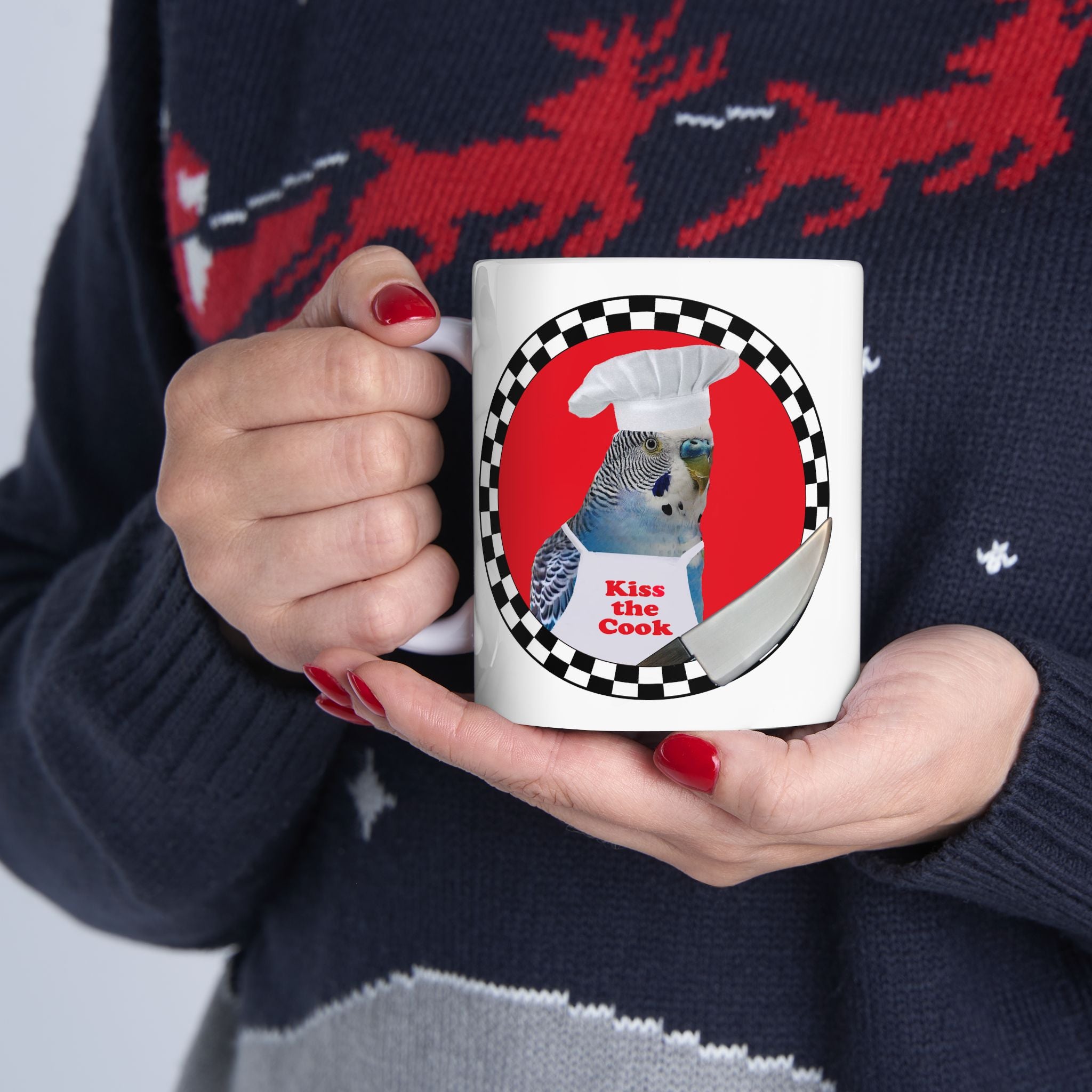 Kiss The Cook Blue Budgie Mug