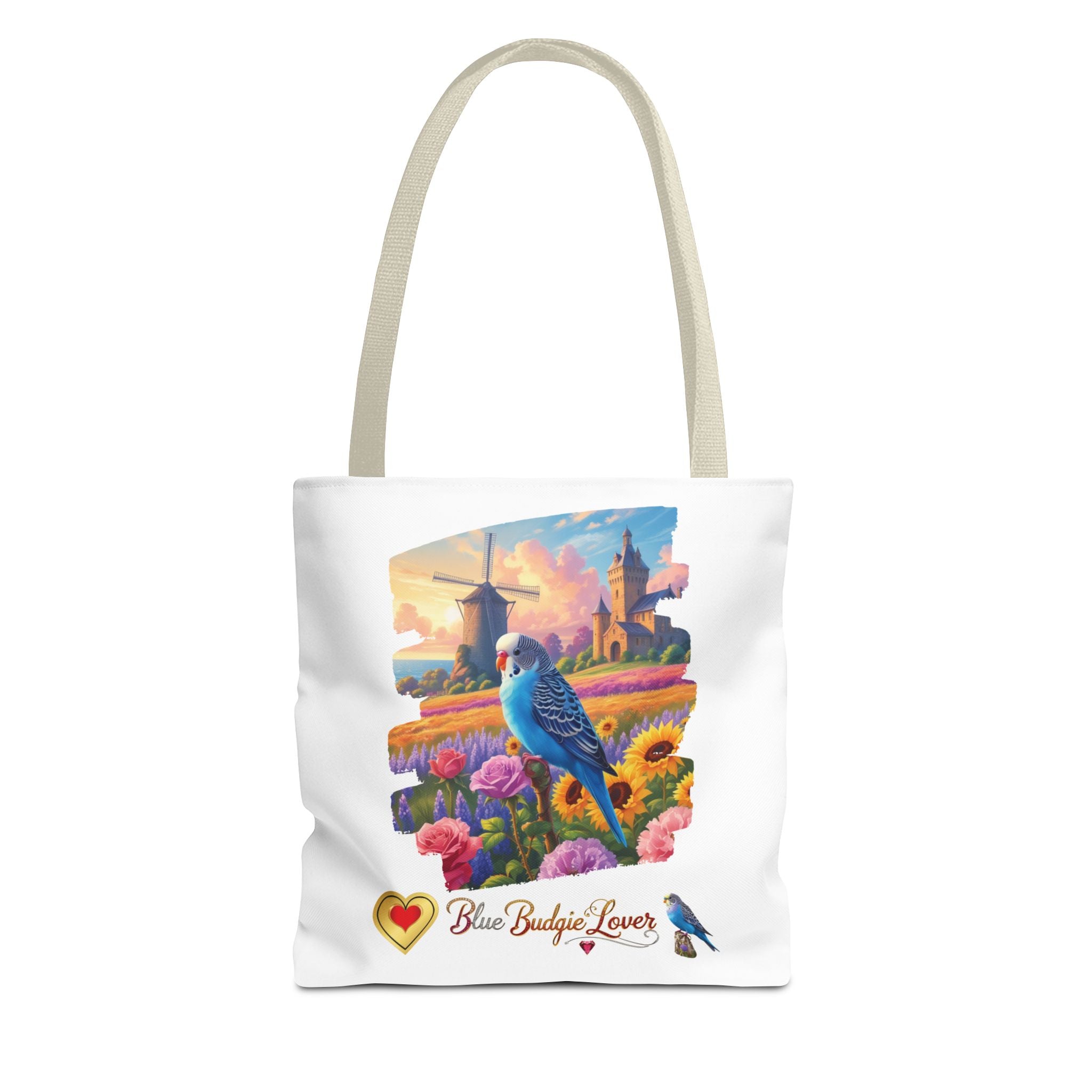 Blue Budgie Lover Floral Scenic Tote Bag