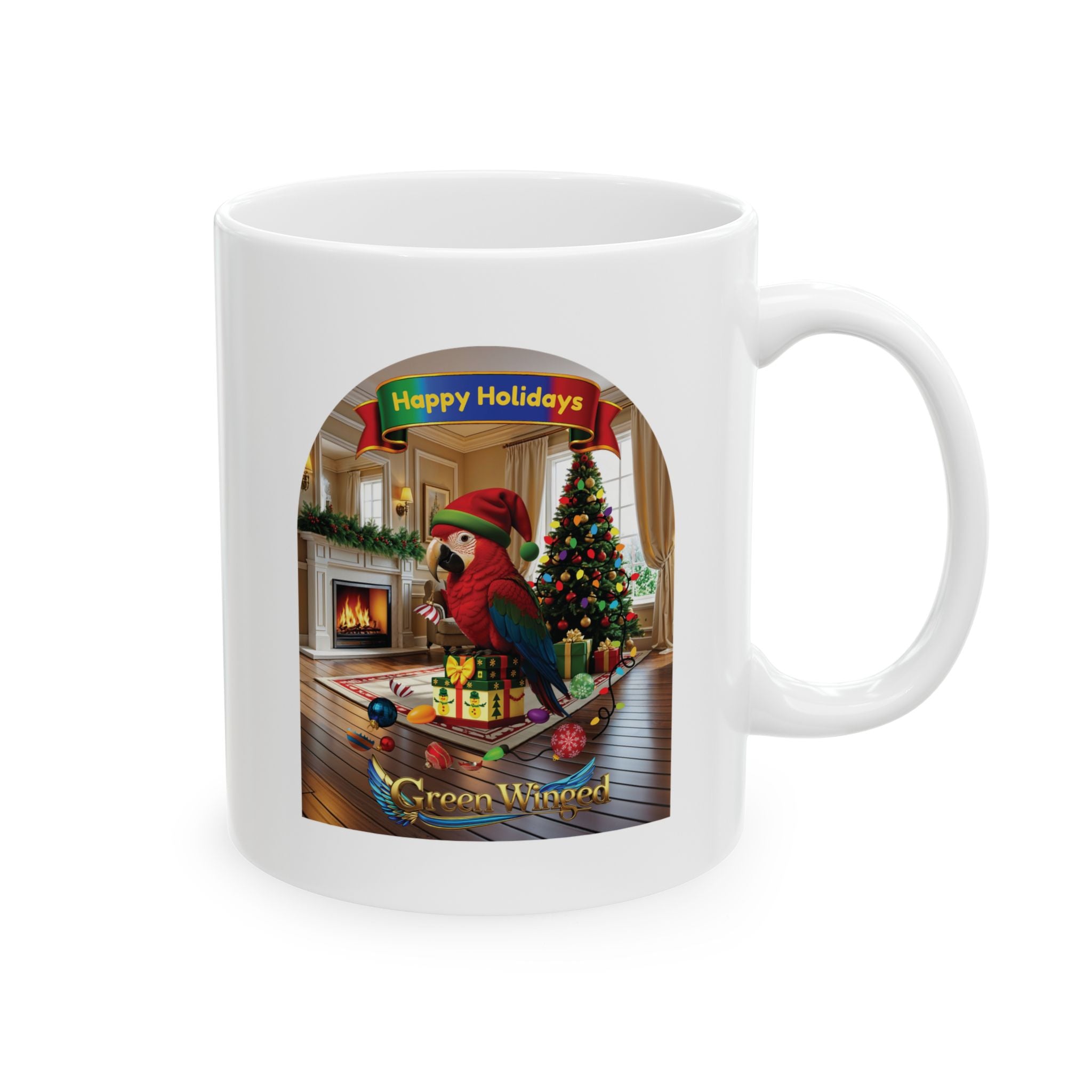 Happy Holidays Green-Winged Mug