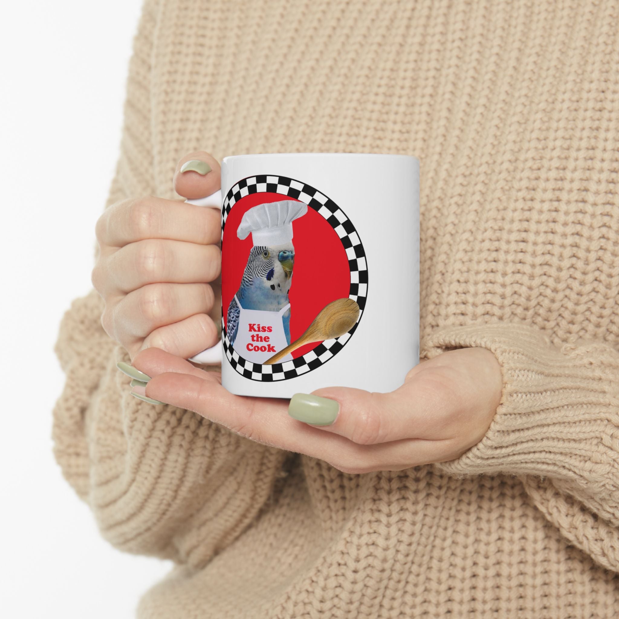 Kiss The Cook Spoon Blue Budgie Mug