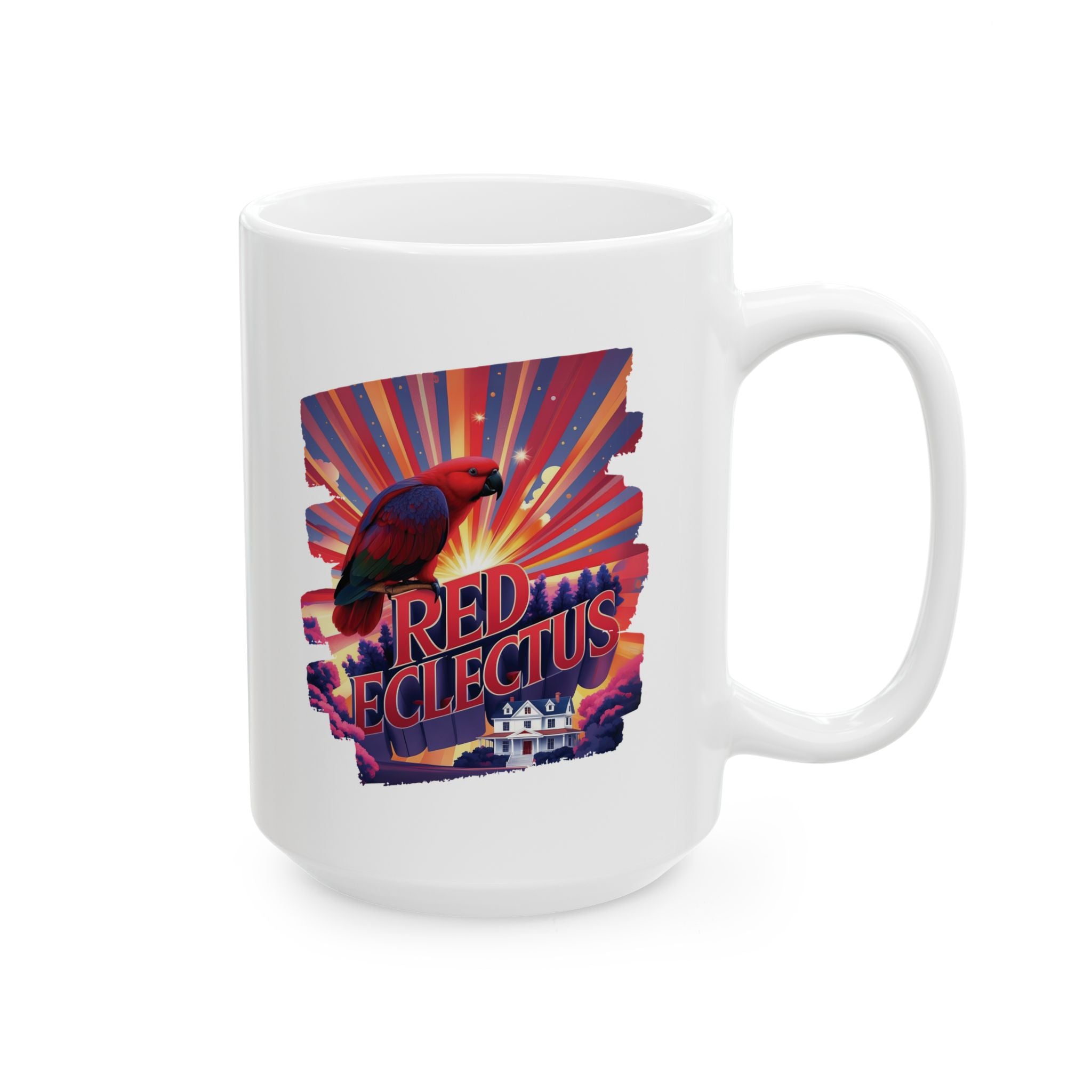 Red Eclectus Sunburst Scenic Mug
