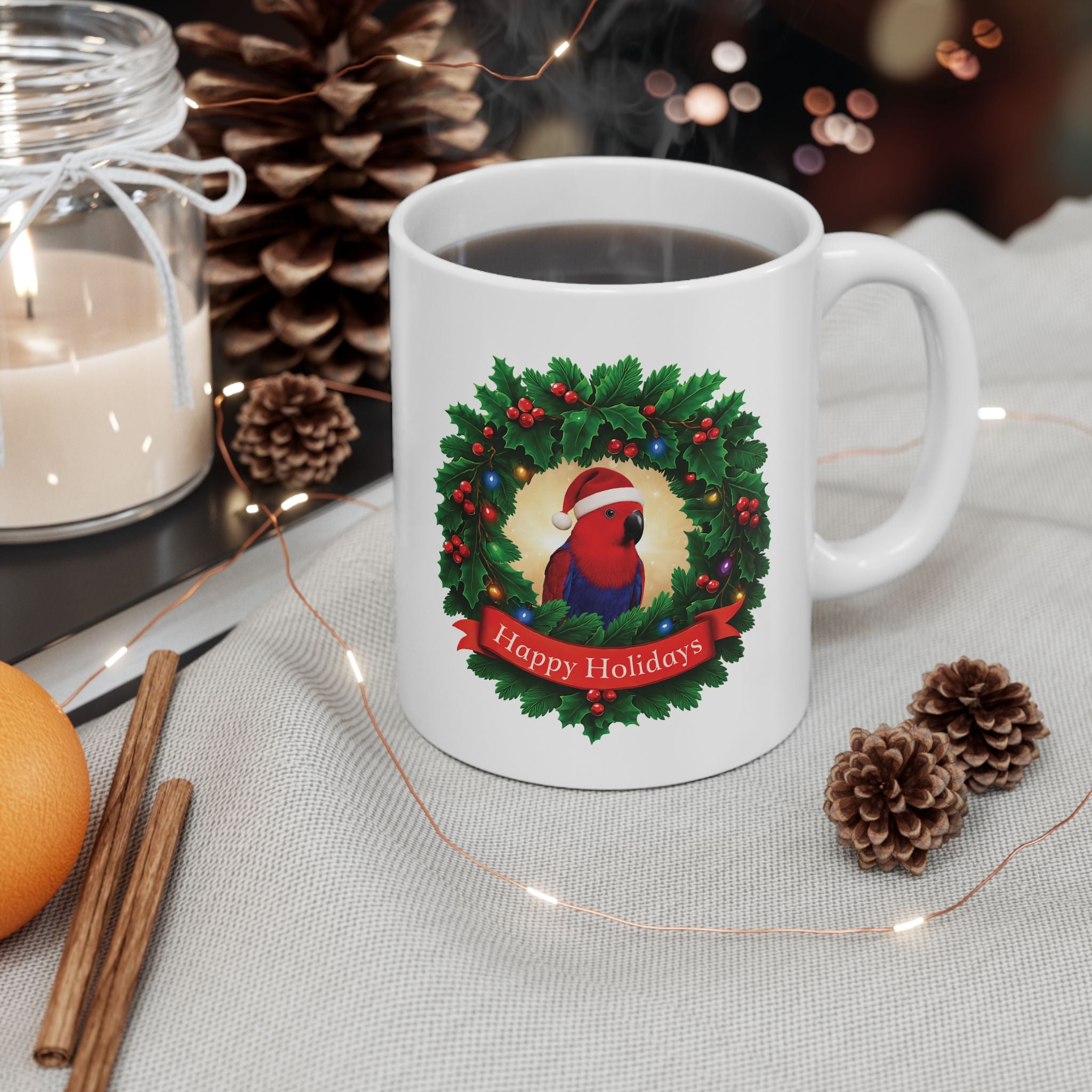 Christmas Happy Holidays Red Eclectus Mug