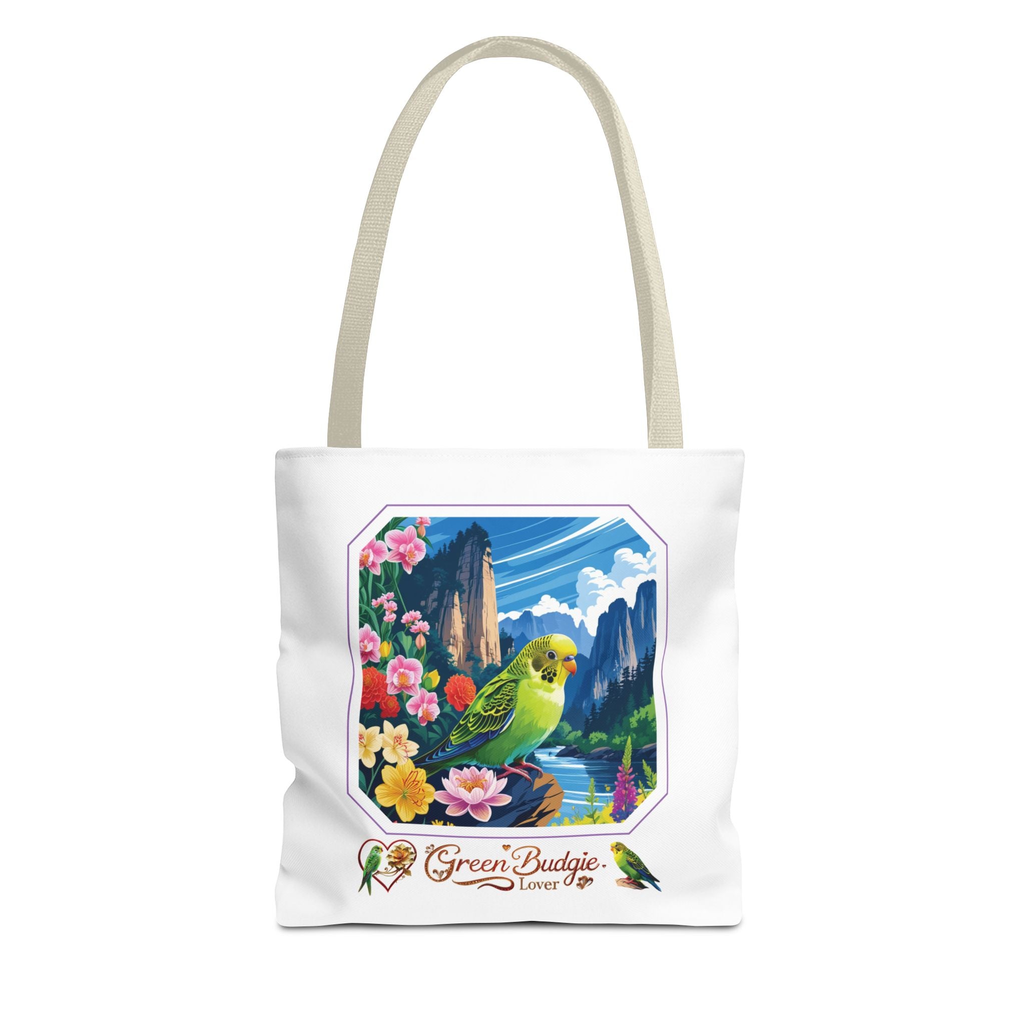 Green Budgie Lover Floral Tote Bag