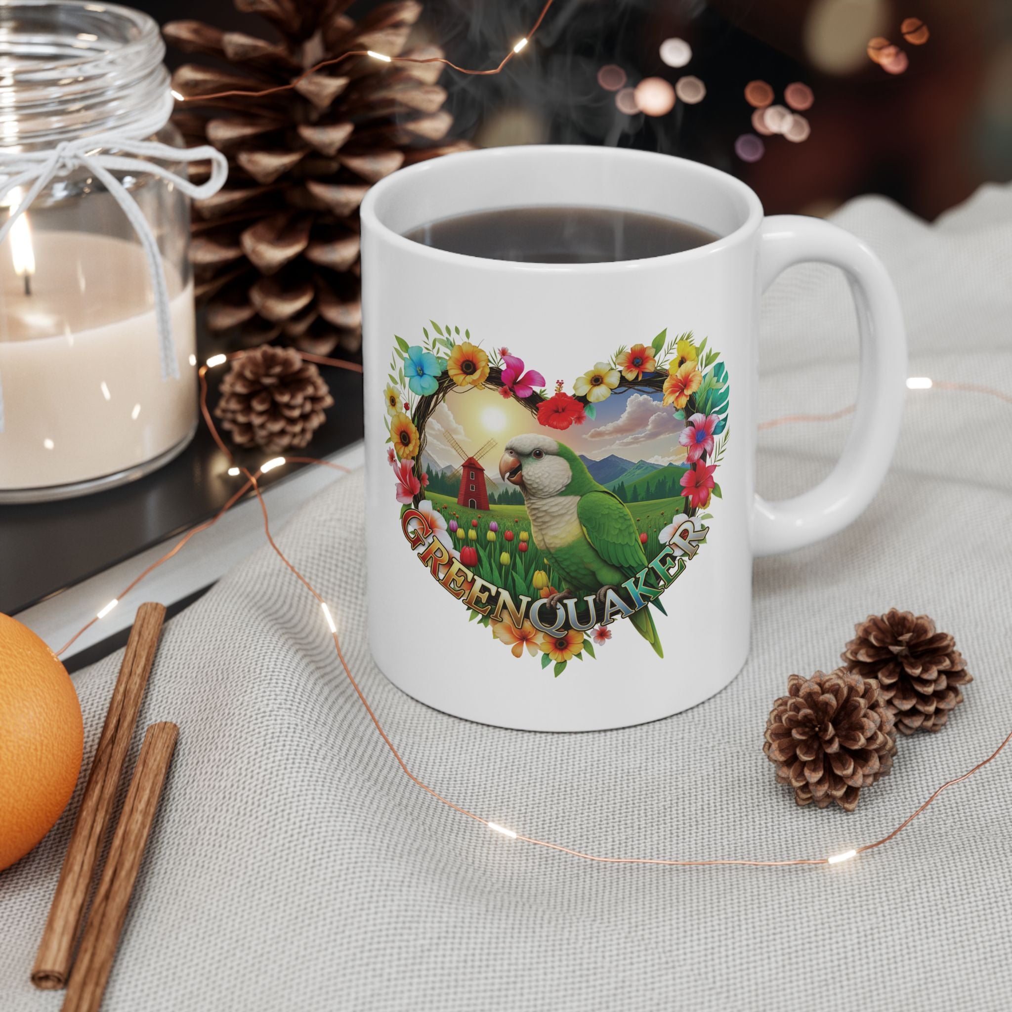 Green Quaker Floral Mug