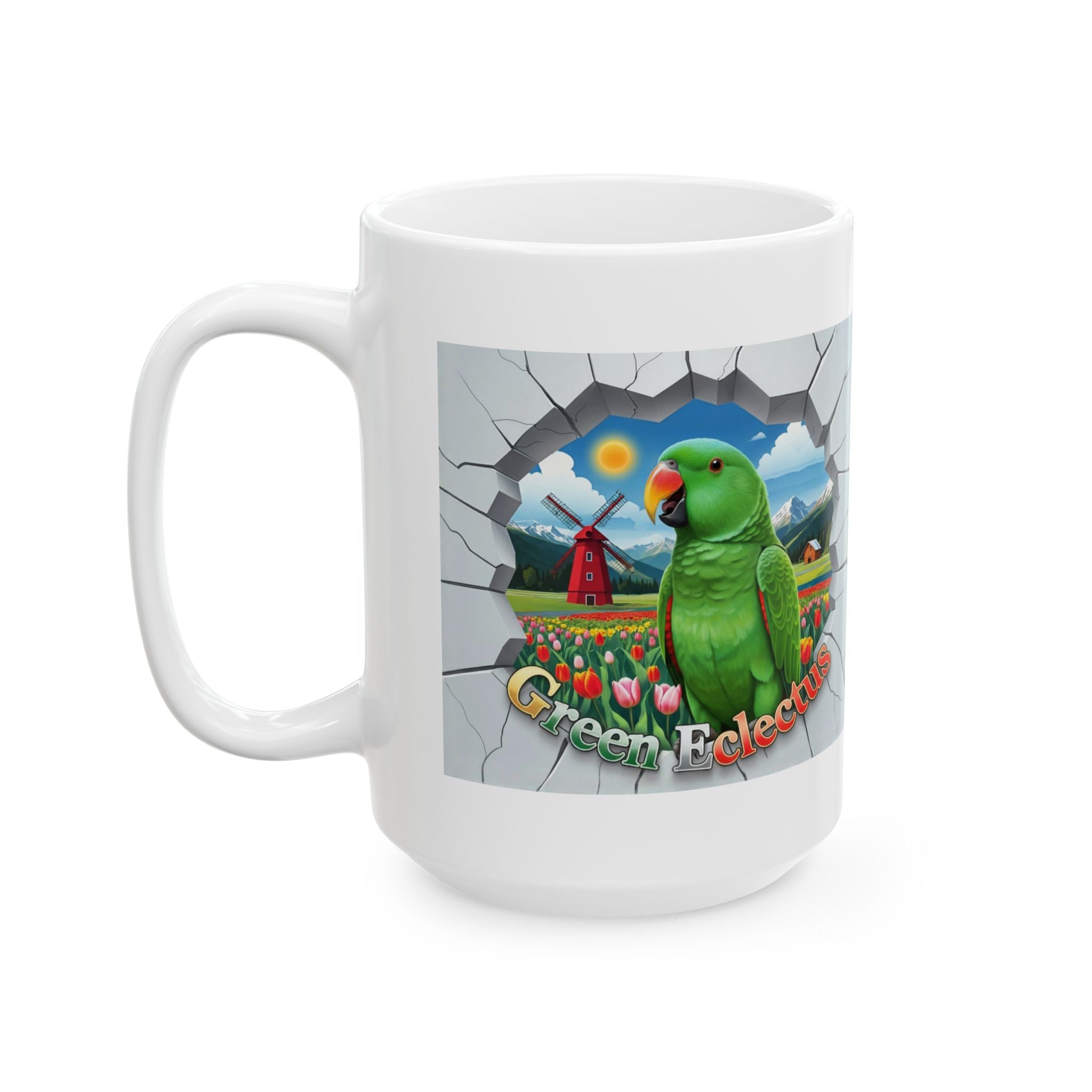 Green Eclectus Meadow Scenic Mug