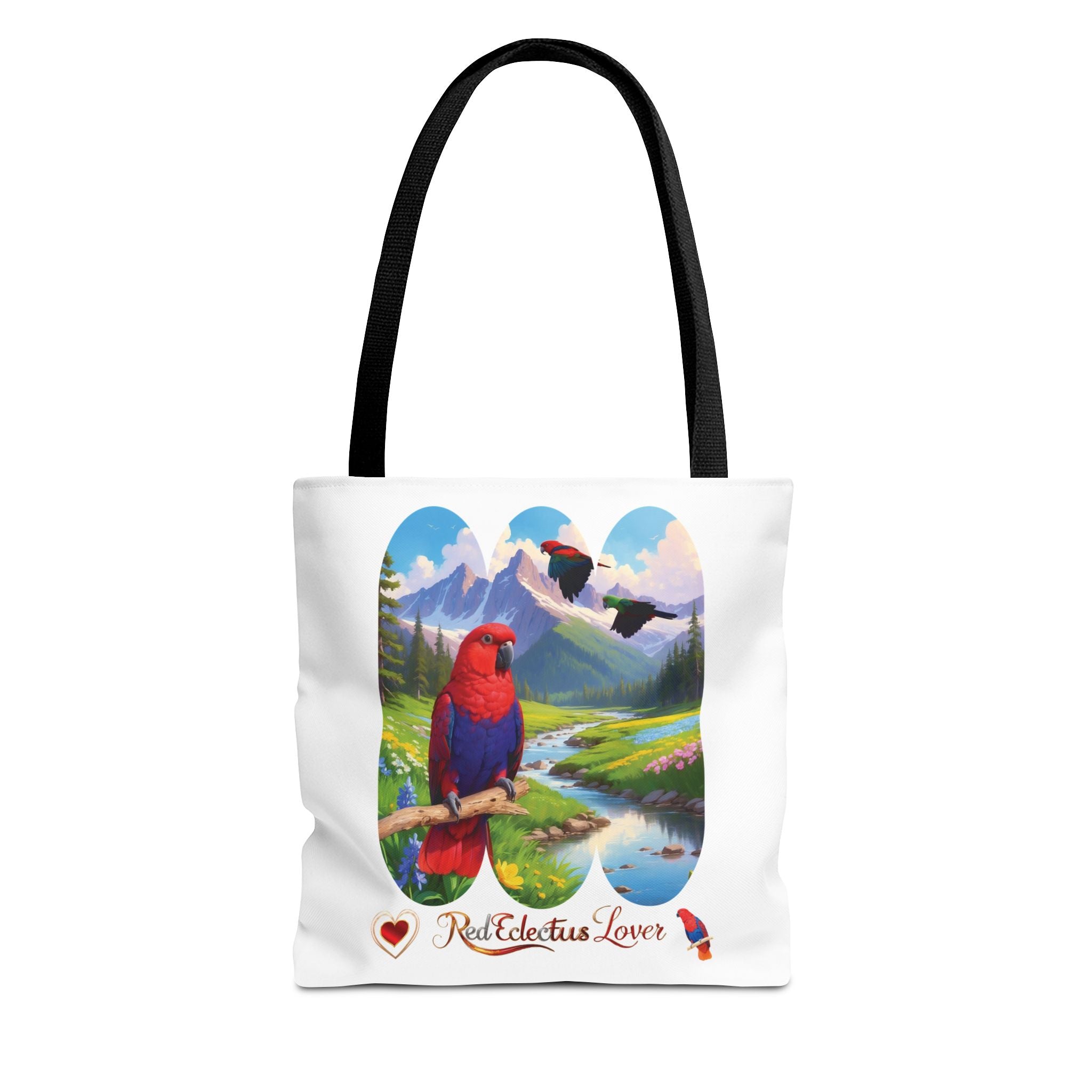 Red Eclectus Lover Lake Scenic Tote Bag