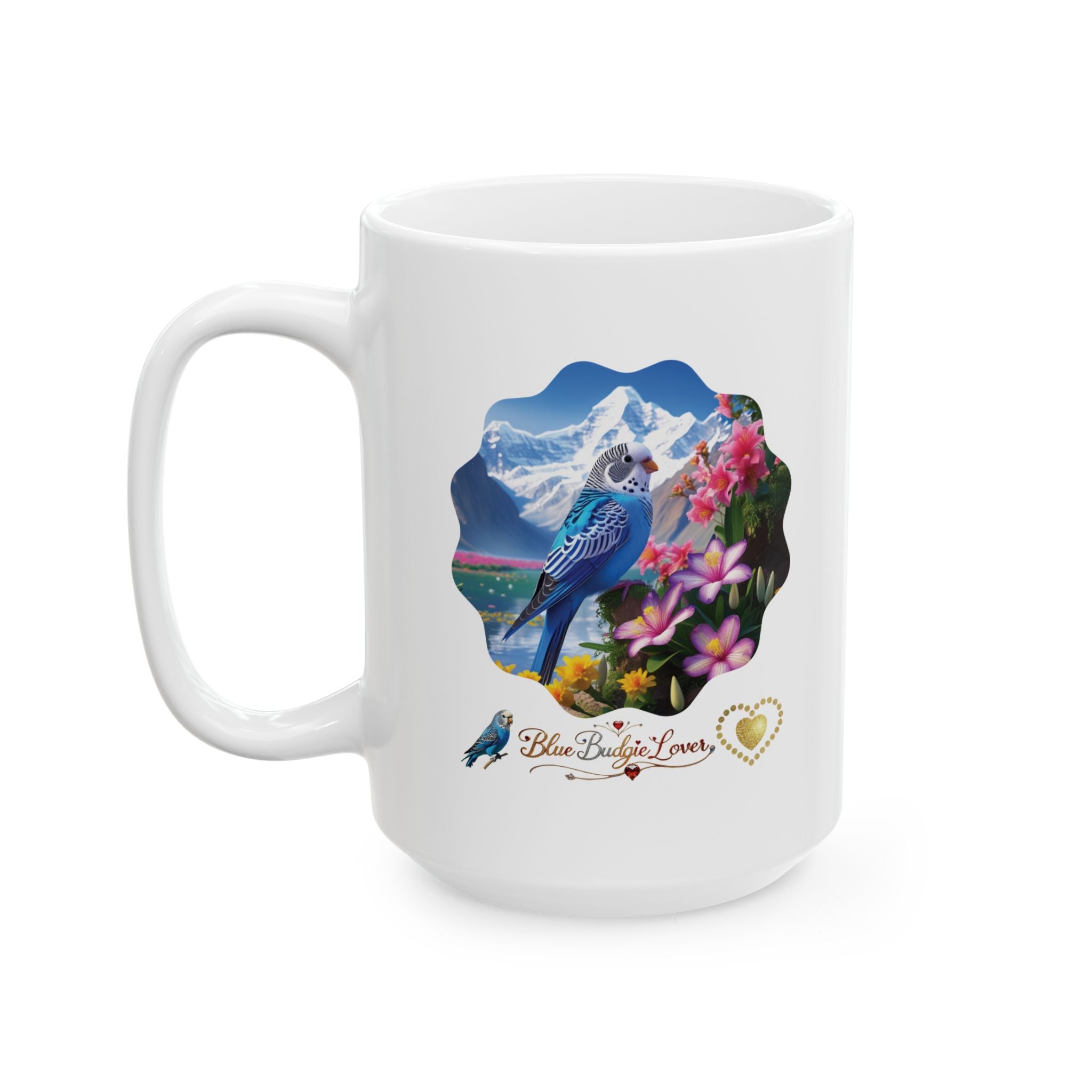 Blue Budgie Lover Mountain Floral Mug