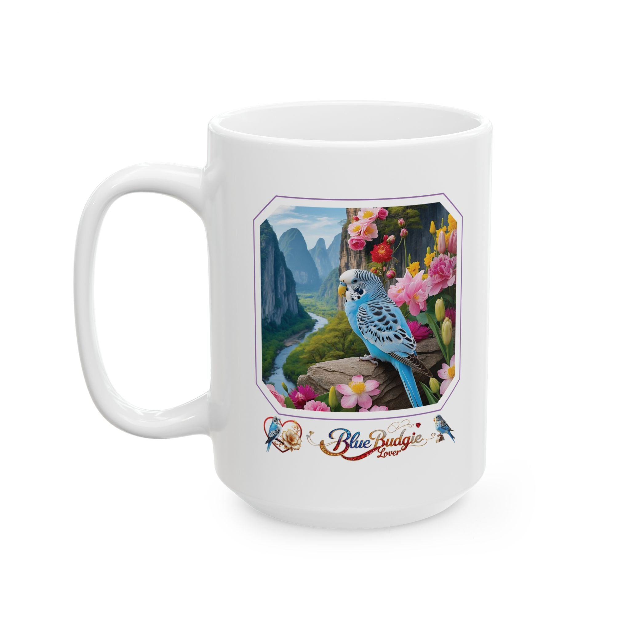 Blue Budgie Lover Mountain Valley Mug