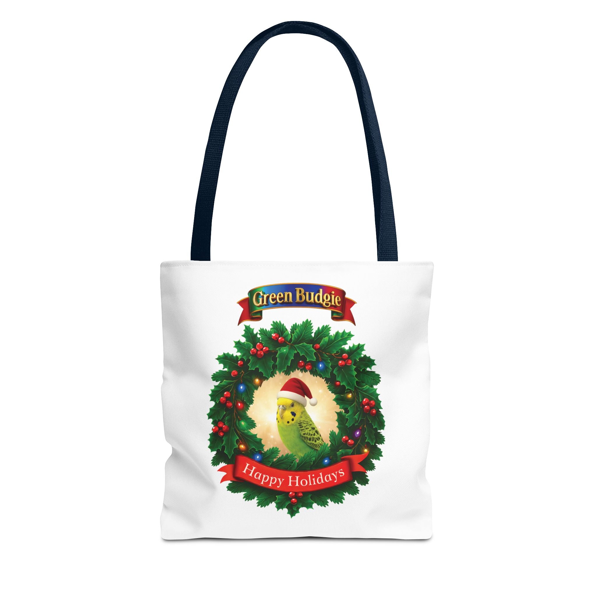 Happy Holidays Green Budgie Tote Bag
