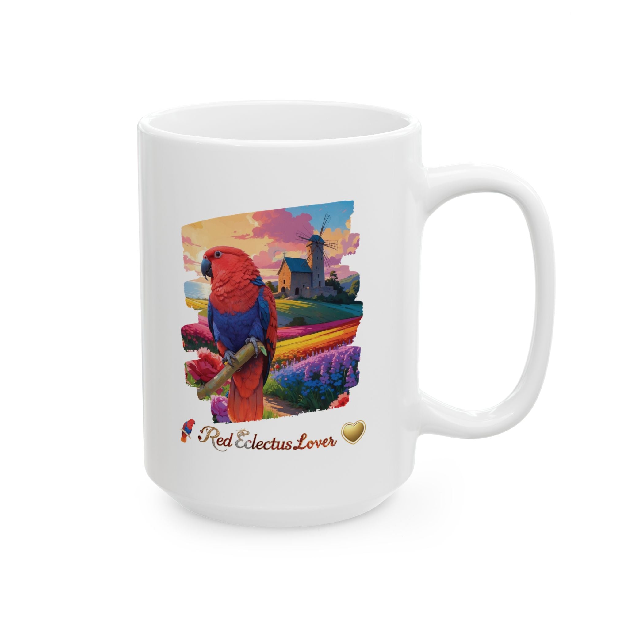Colorful Red Eclectus Lover Floral Mug