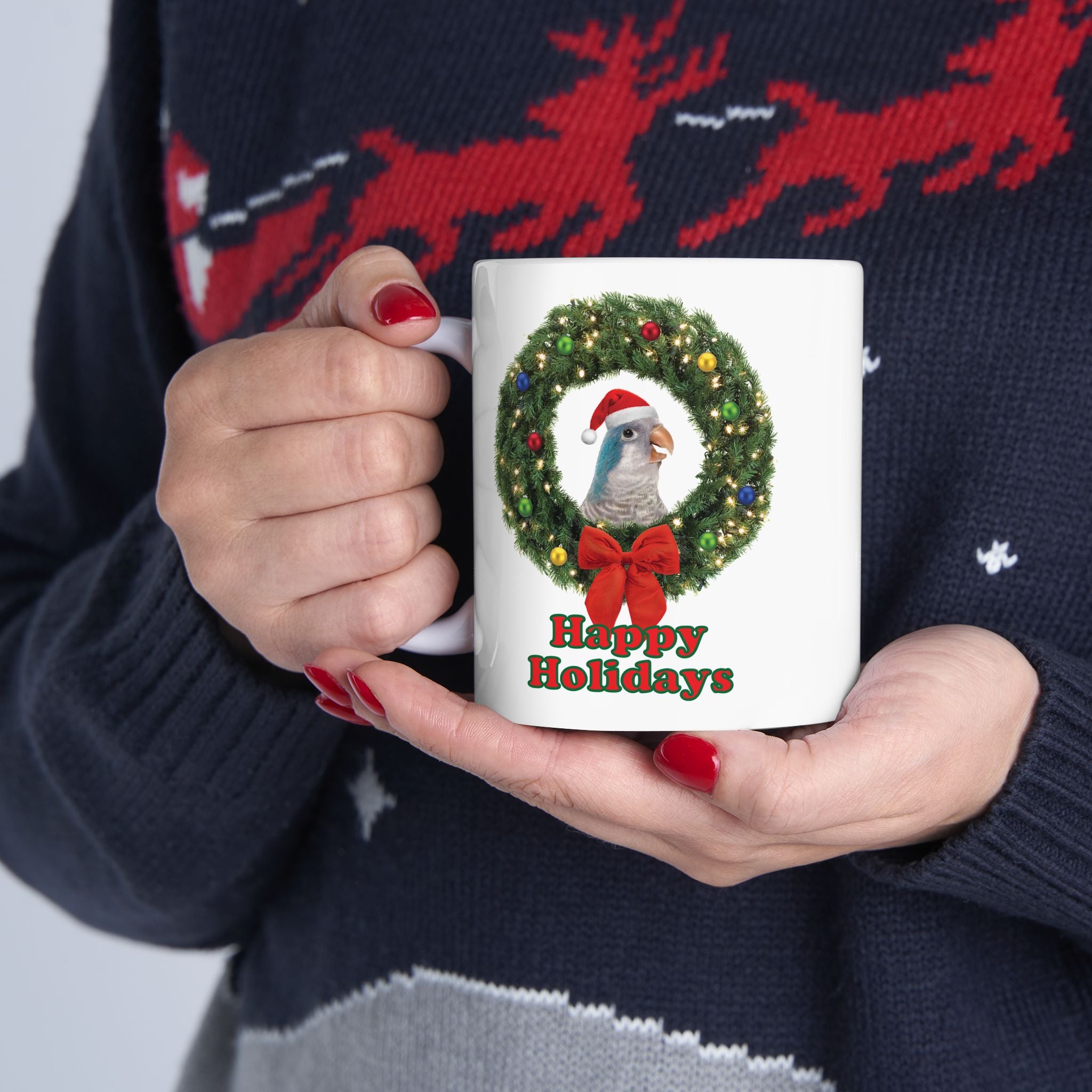 Happy Christmas Holidays Blue Quaker Mug