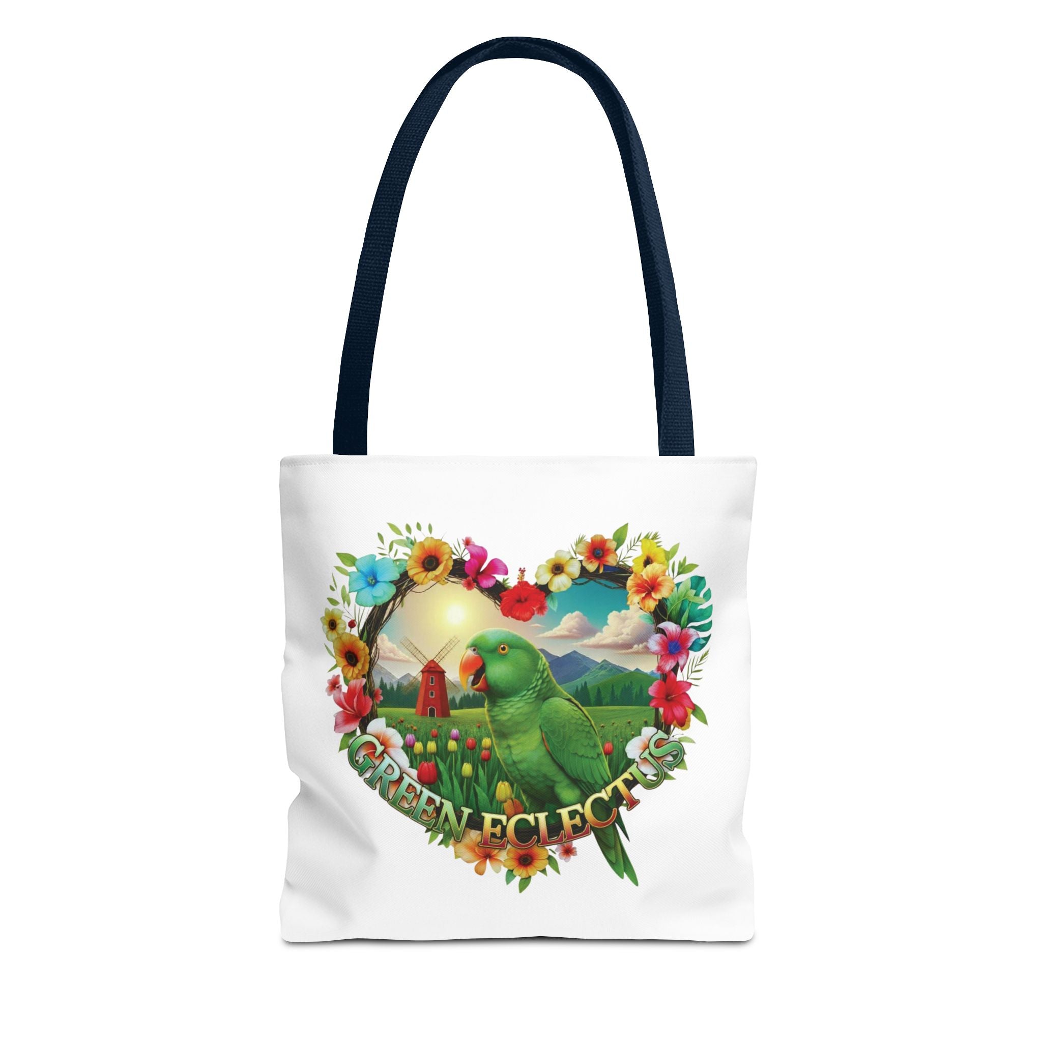 Green Eclectus Floral Heart Tote Bag