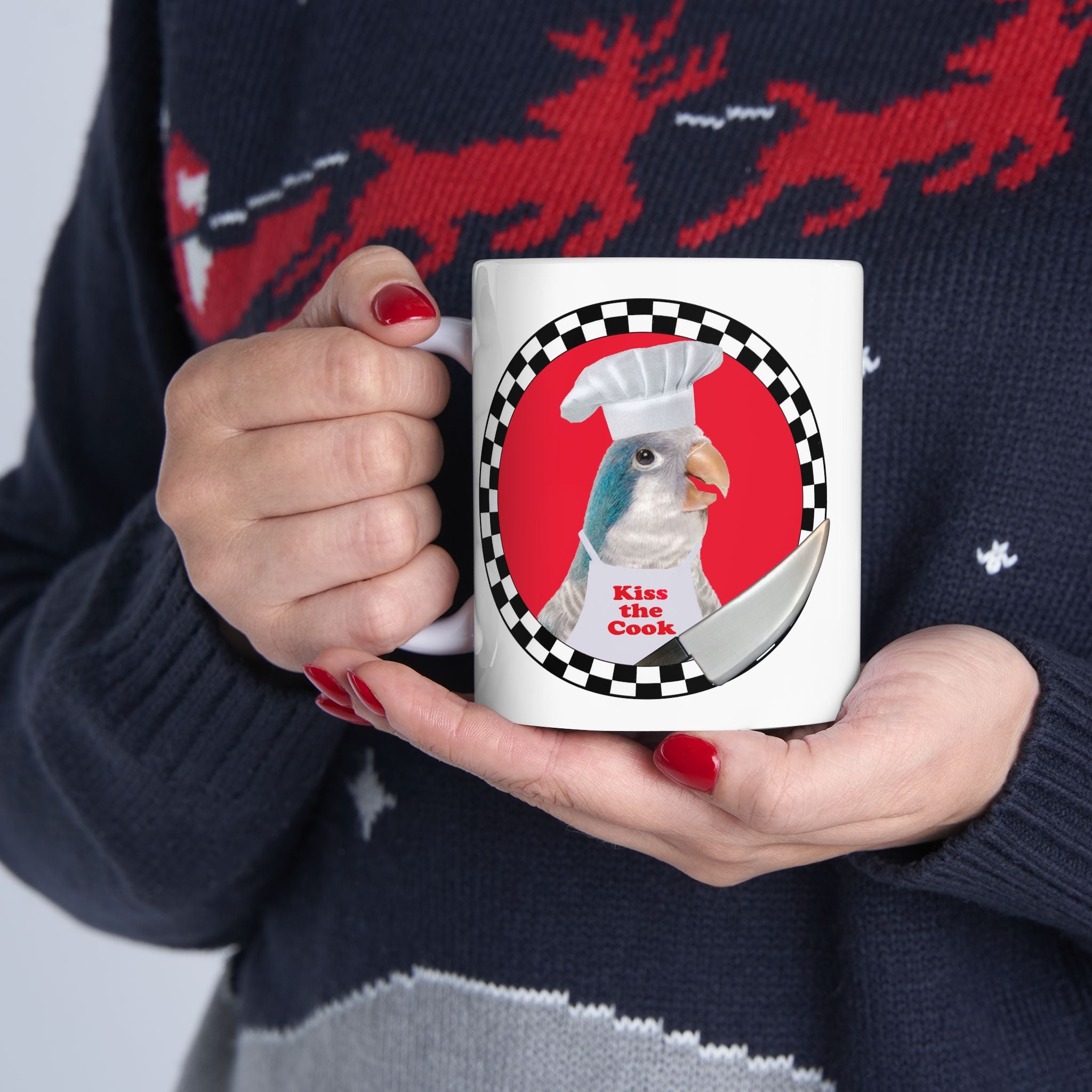 Kiss The Cook Blue Quaker Mug