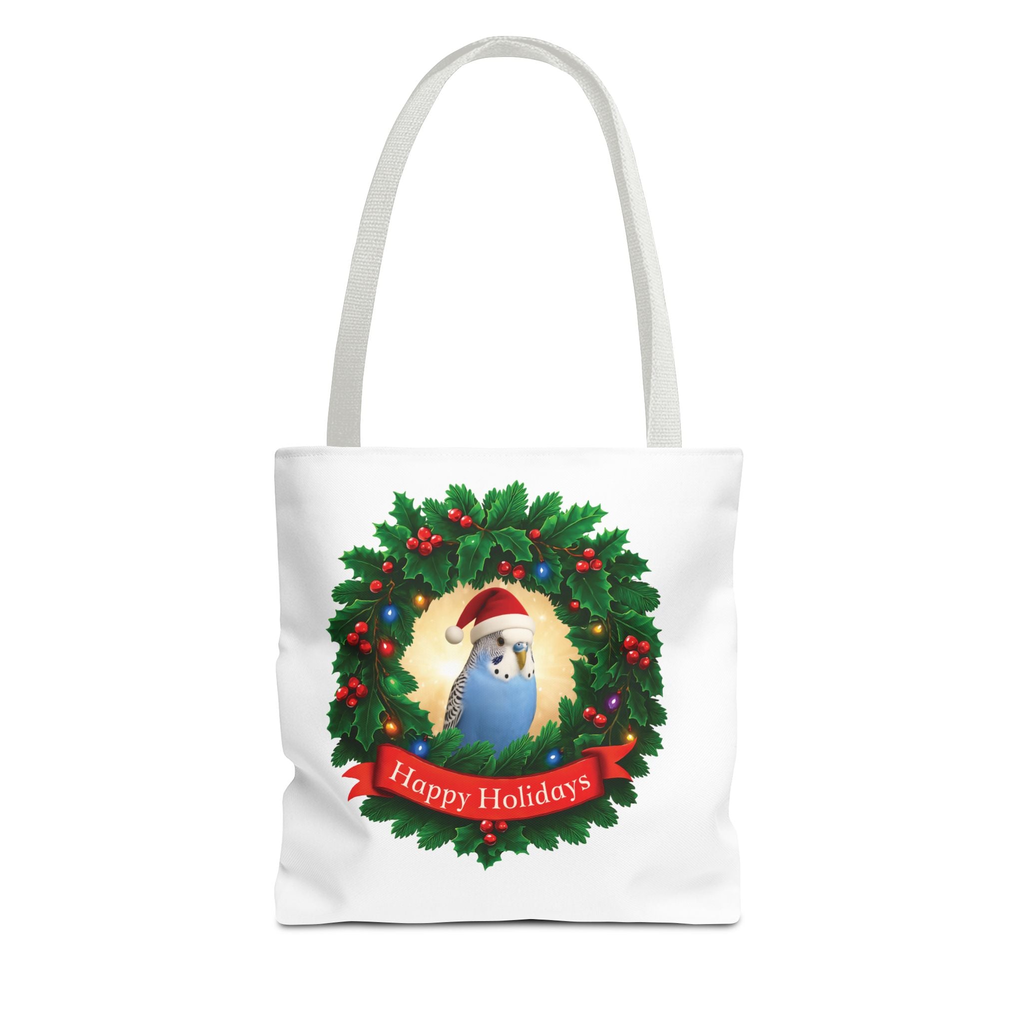 Happy Holidays Blue Budgie Tote Bag