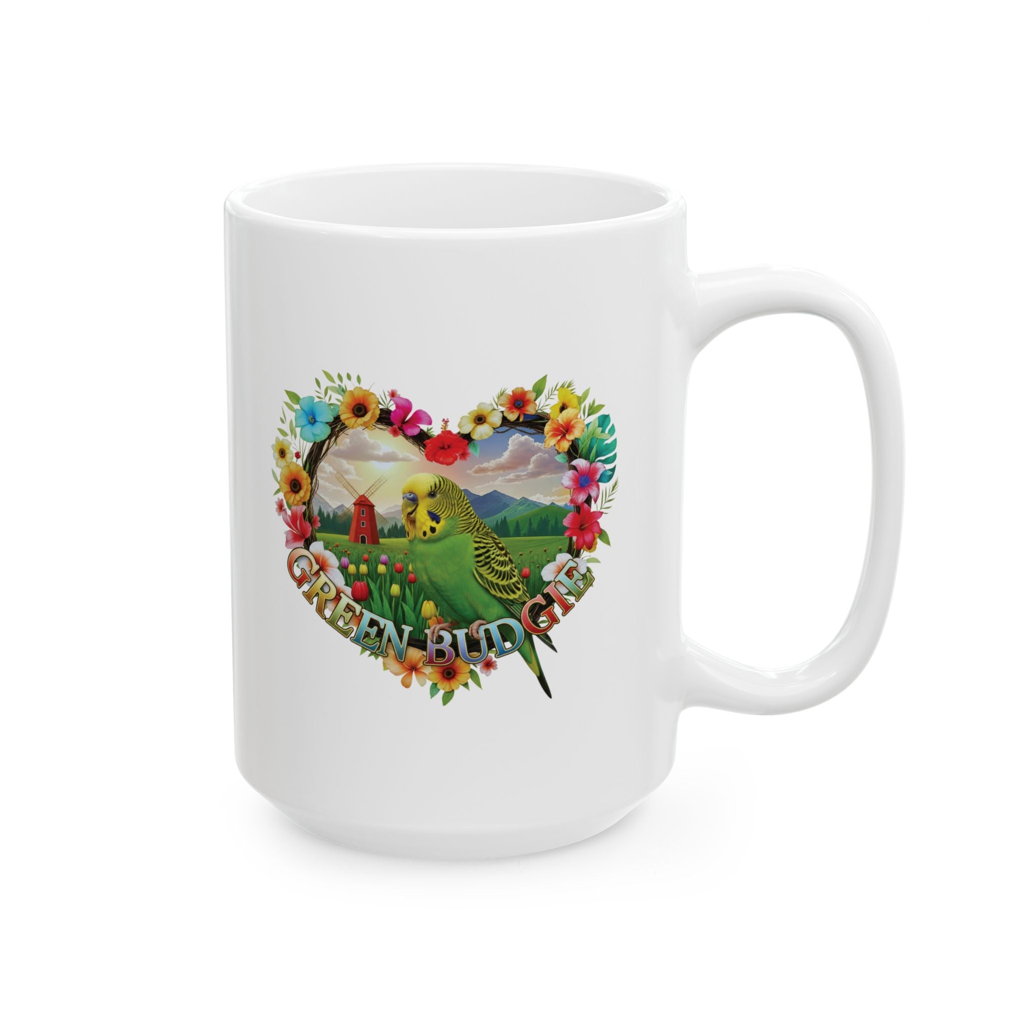 Green Budgie Floral Mug