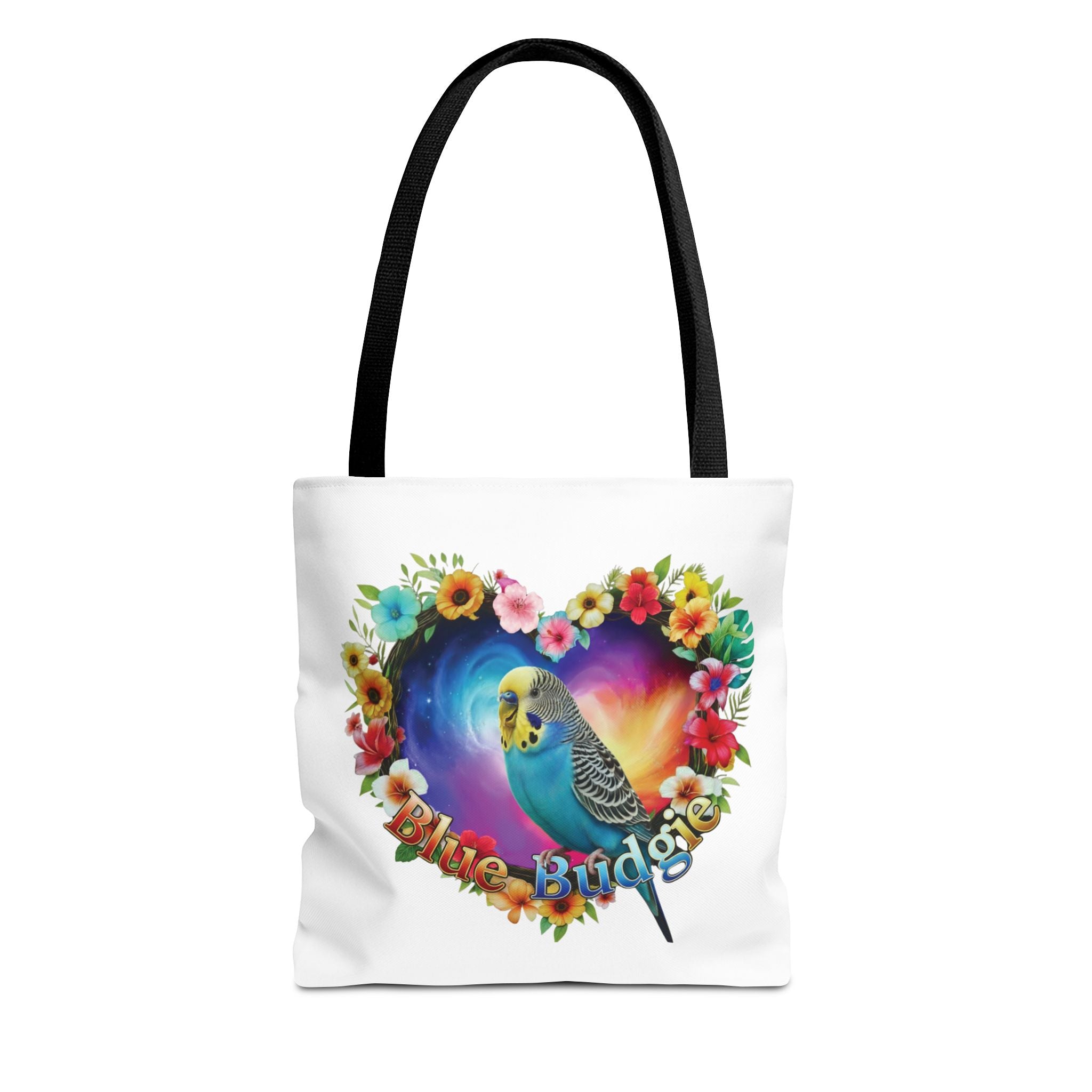 Blue Budgie Floral Heart Tote Bag