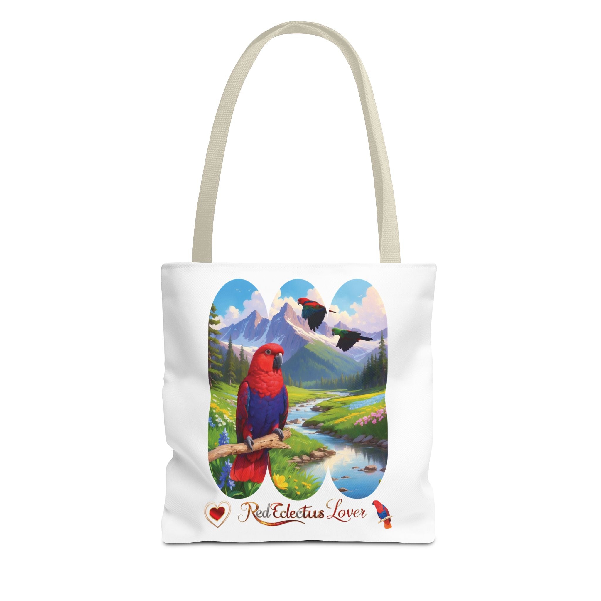 Red Eclectus Lover Lake Scenic Tote Bag