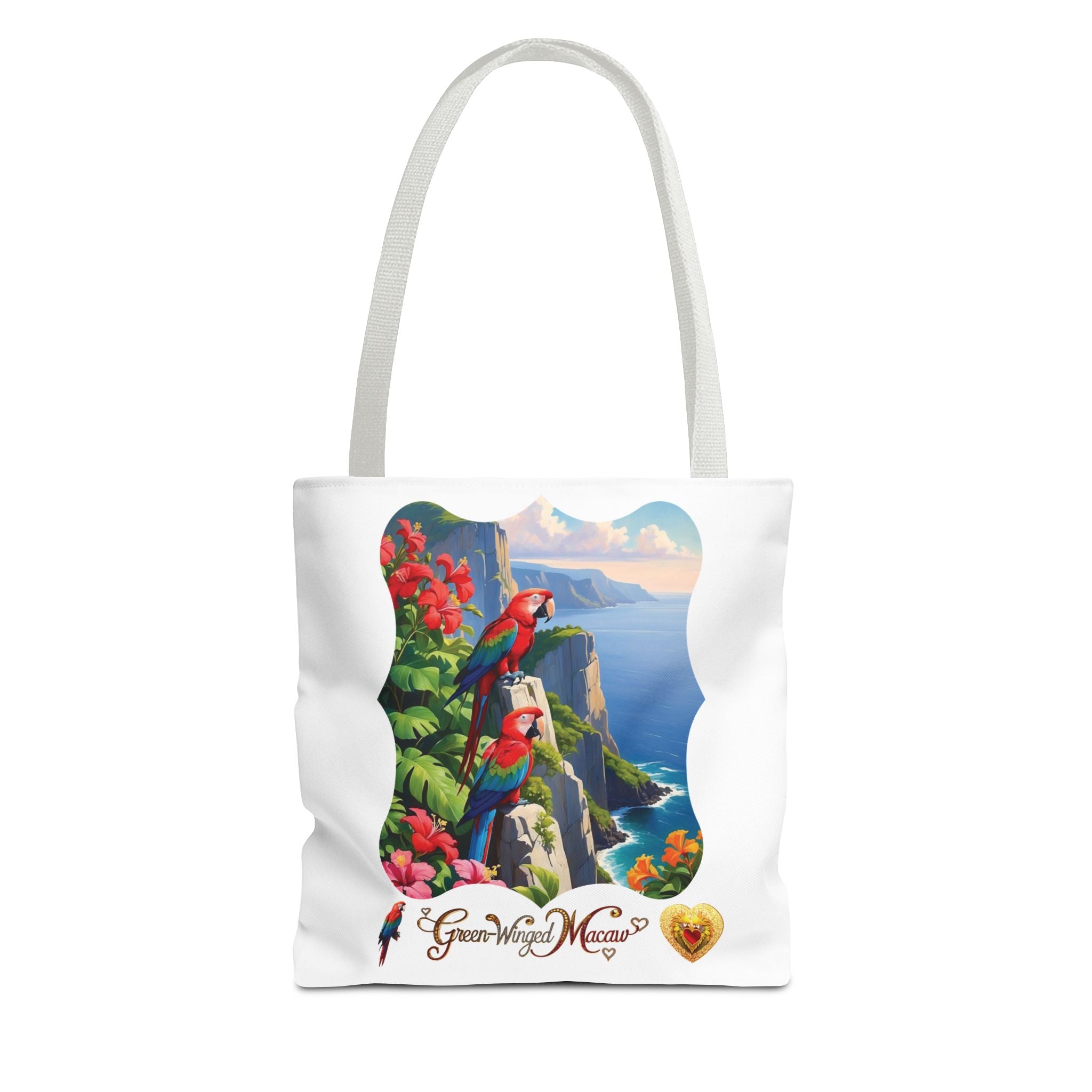 Green Winged Macaw Mountain Lake Tote Bag