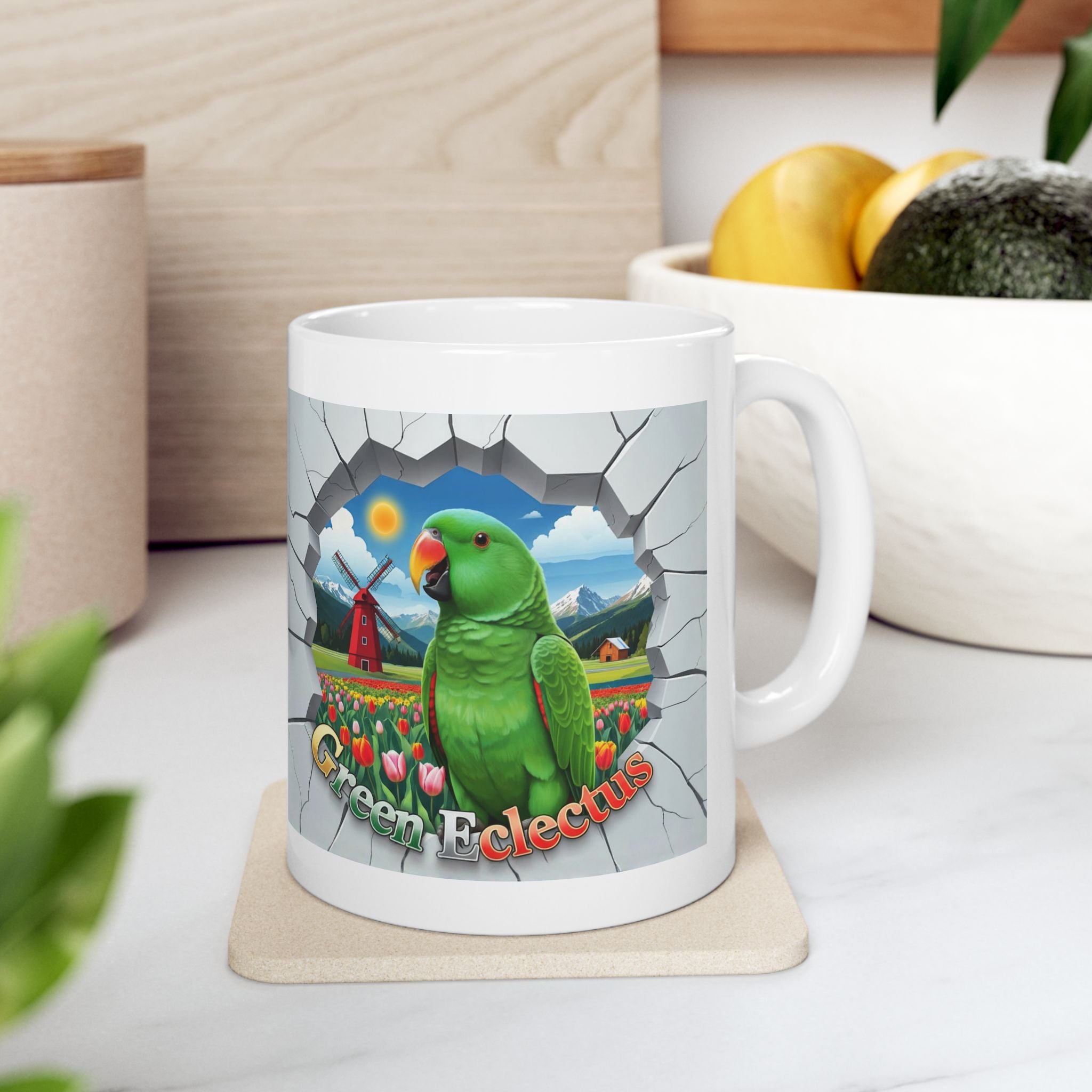 Green Eclectus Meadow Scenic Mug