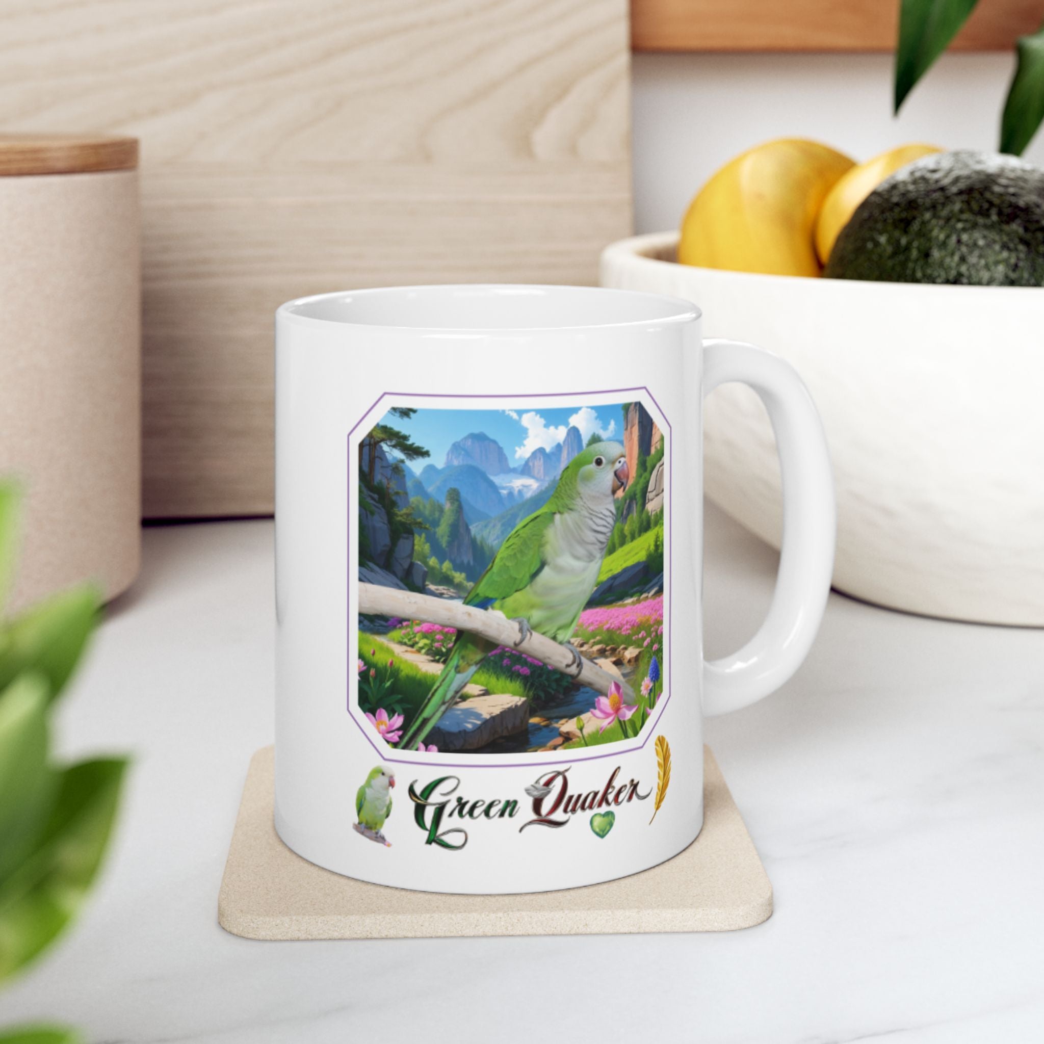 Green Quaker Floral Scenic Mug