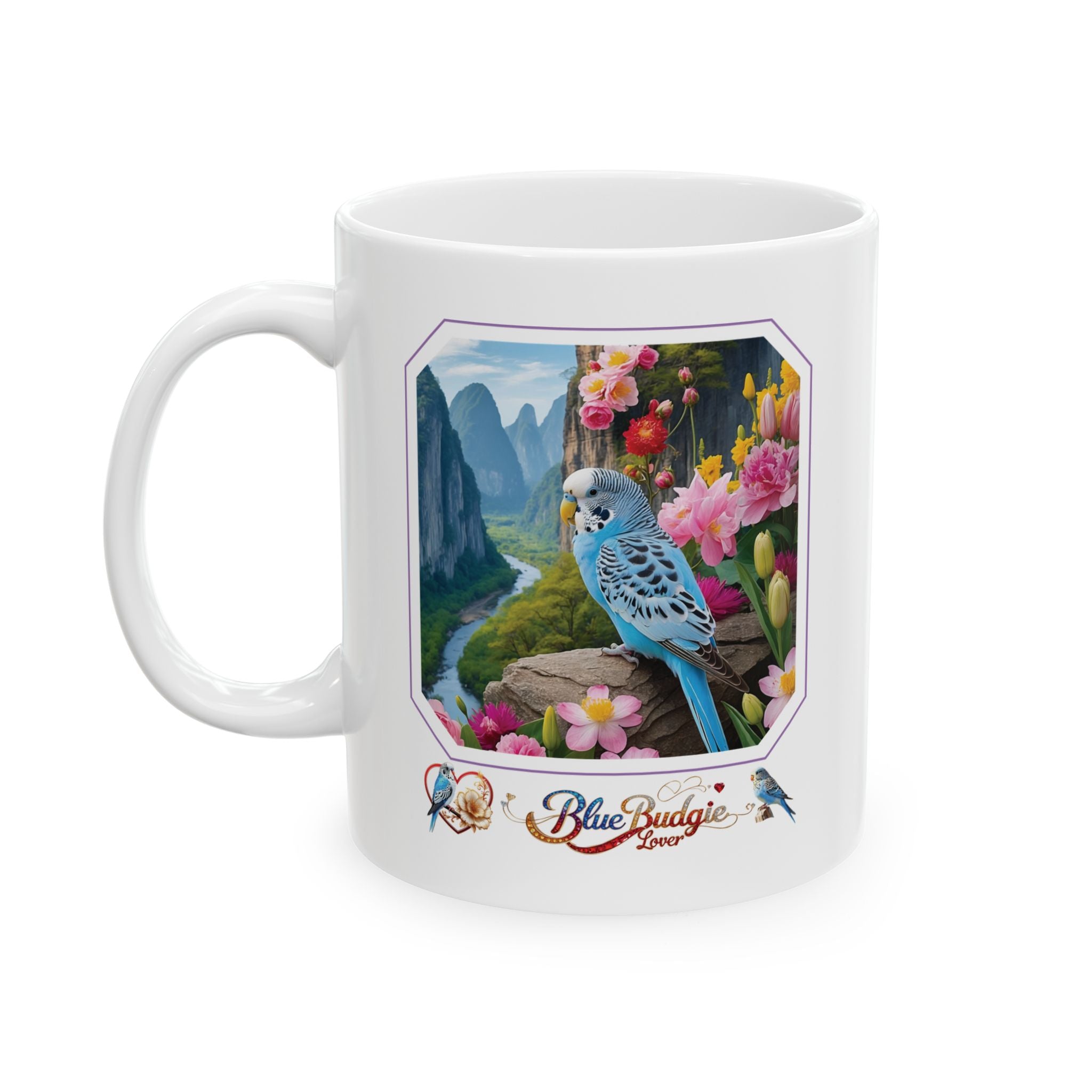 Blue Budgie Lover Mountain Valley Mug