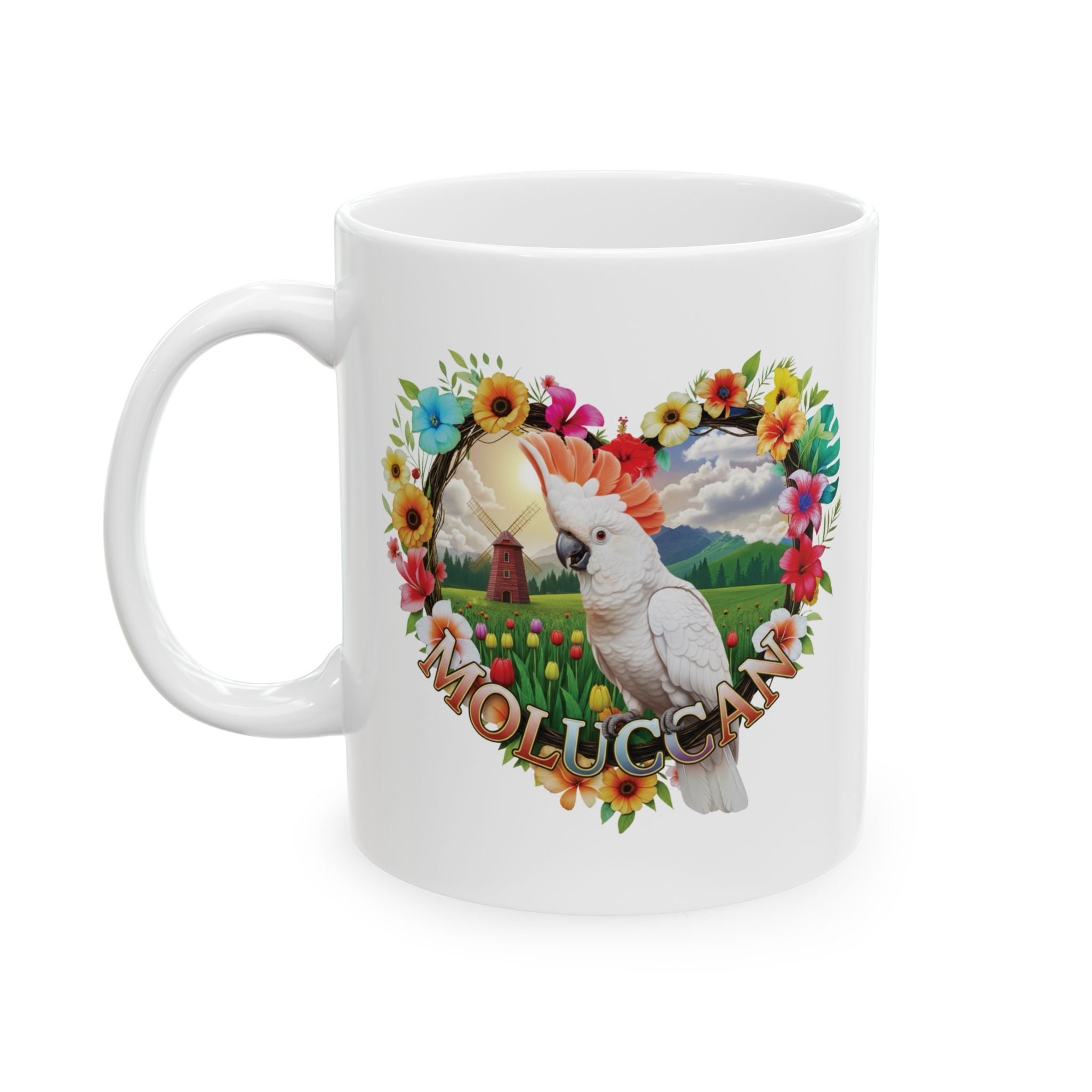 White Moluccan Floral Heart Mug