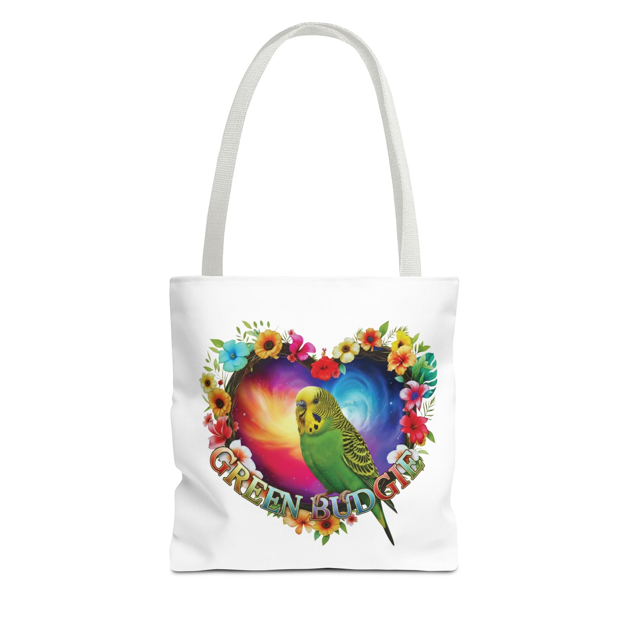 Green Budgie Floral Heart Tote Bag
