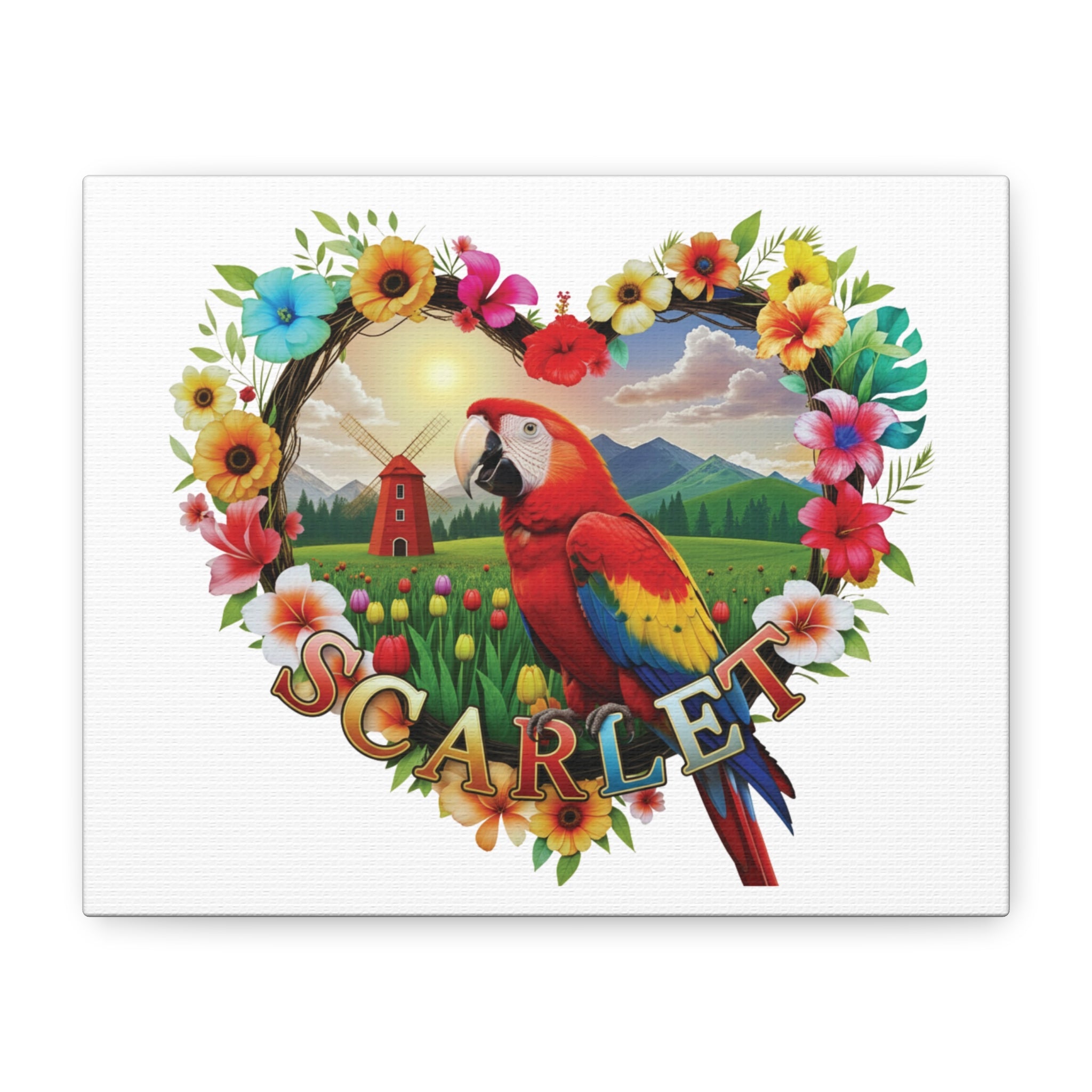 Scarlet Floral Parrot Wall-Hanging
